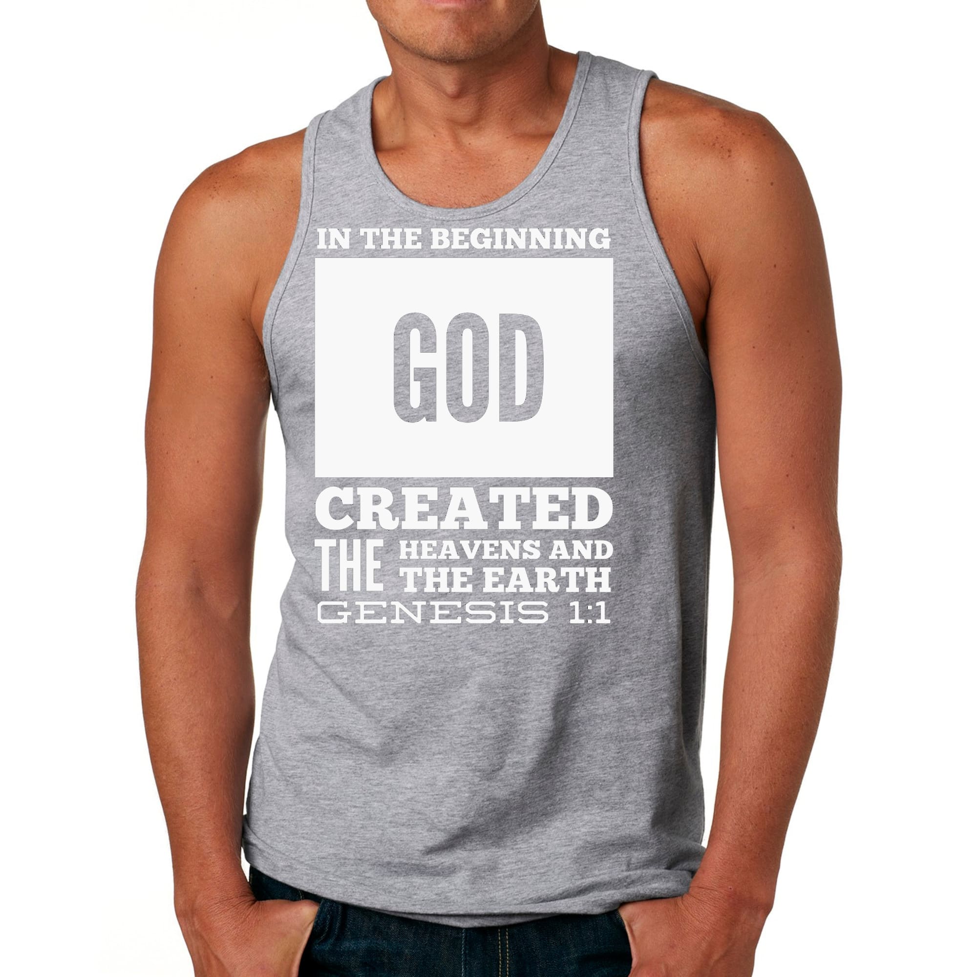 Mens Fitness Tank Top Graphic T-shirt in the Beginning Print