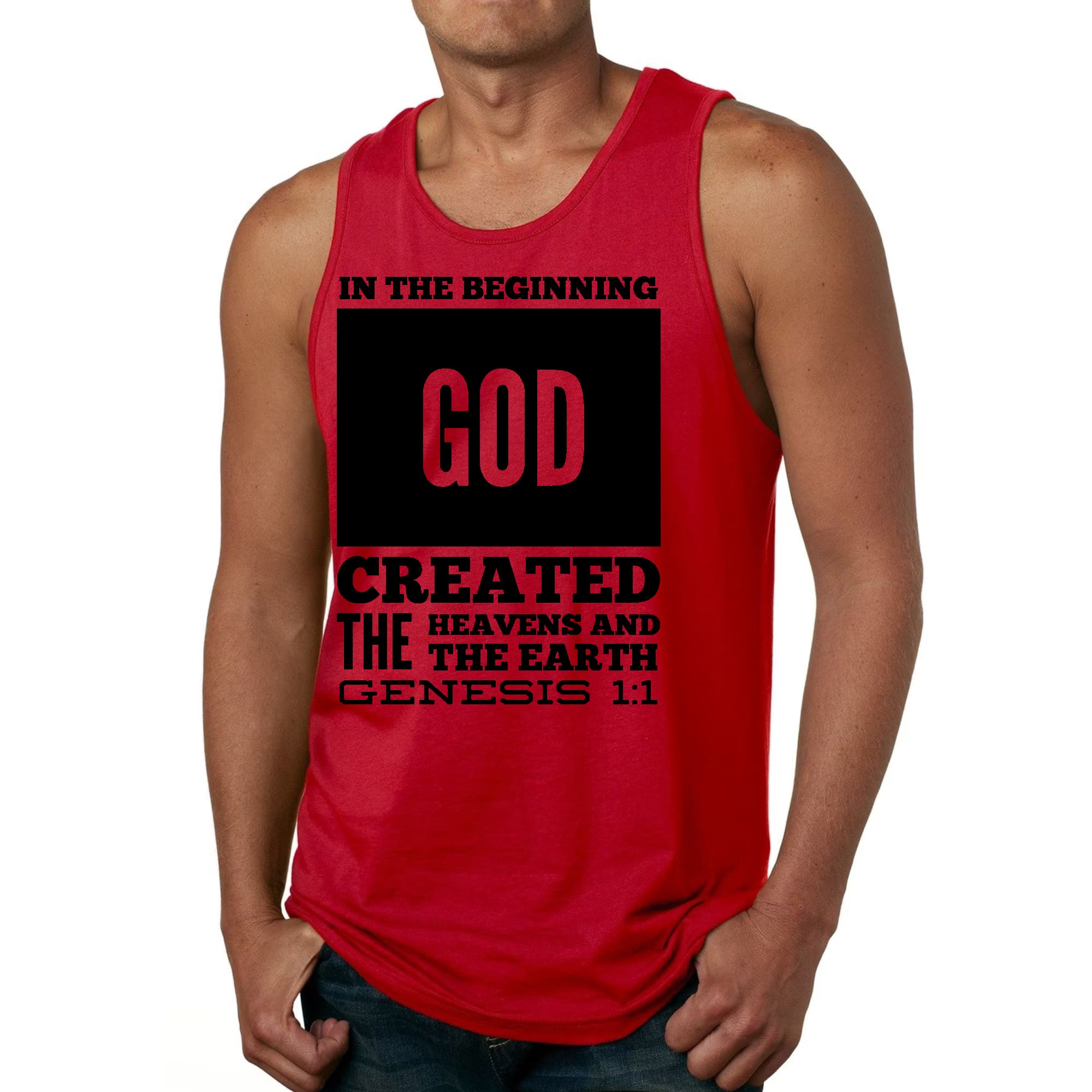 Mens Fitness Tank Top Graphic T-shirt in the Beginning Print