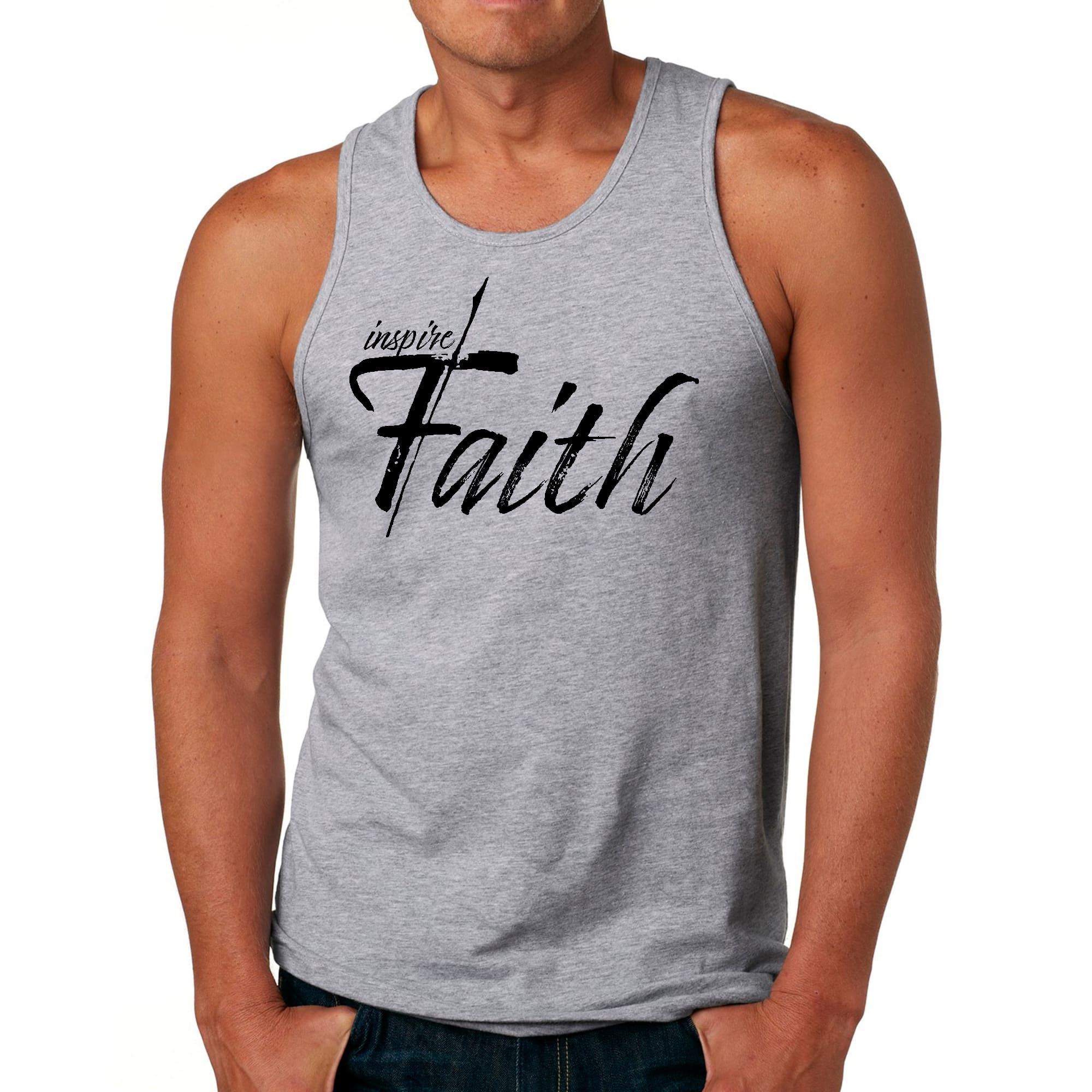 Mens Fitness Tank Top Graphic T-shirt Inspire Faith Black Print