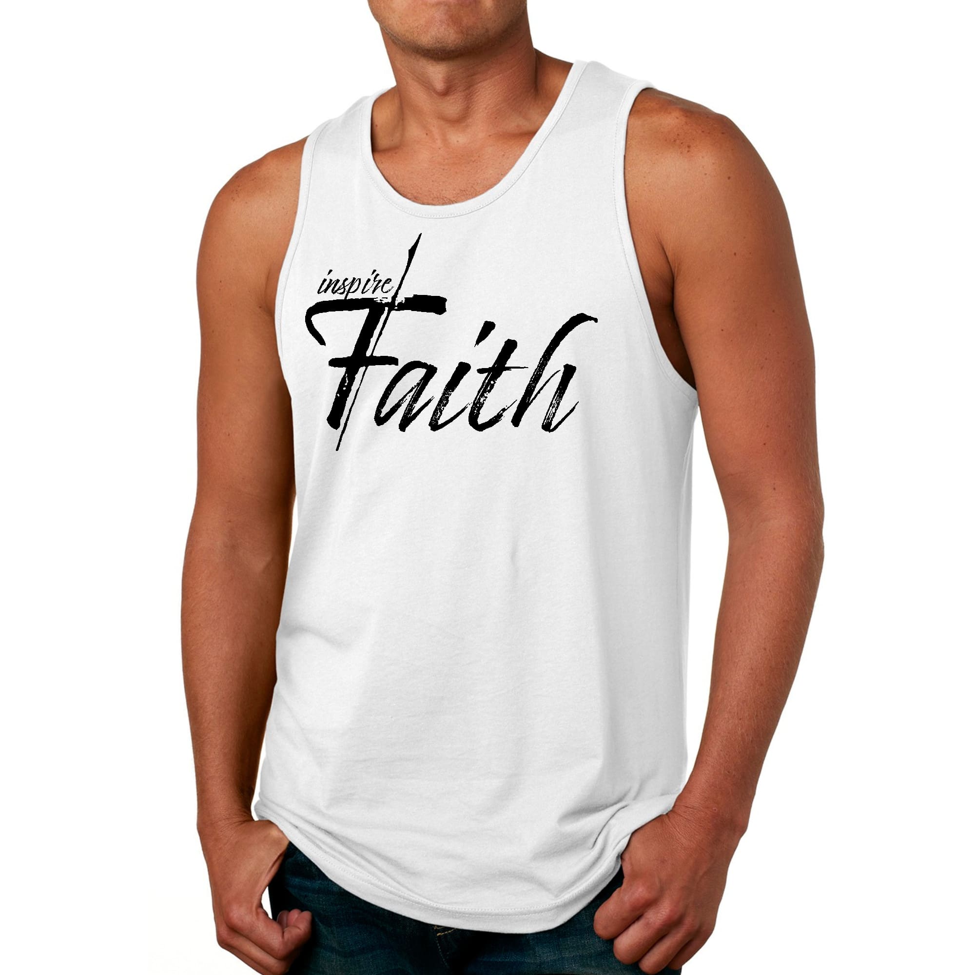Mens Fitness Tank Top Graphic T-shirt Inspire Faith Black Print