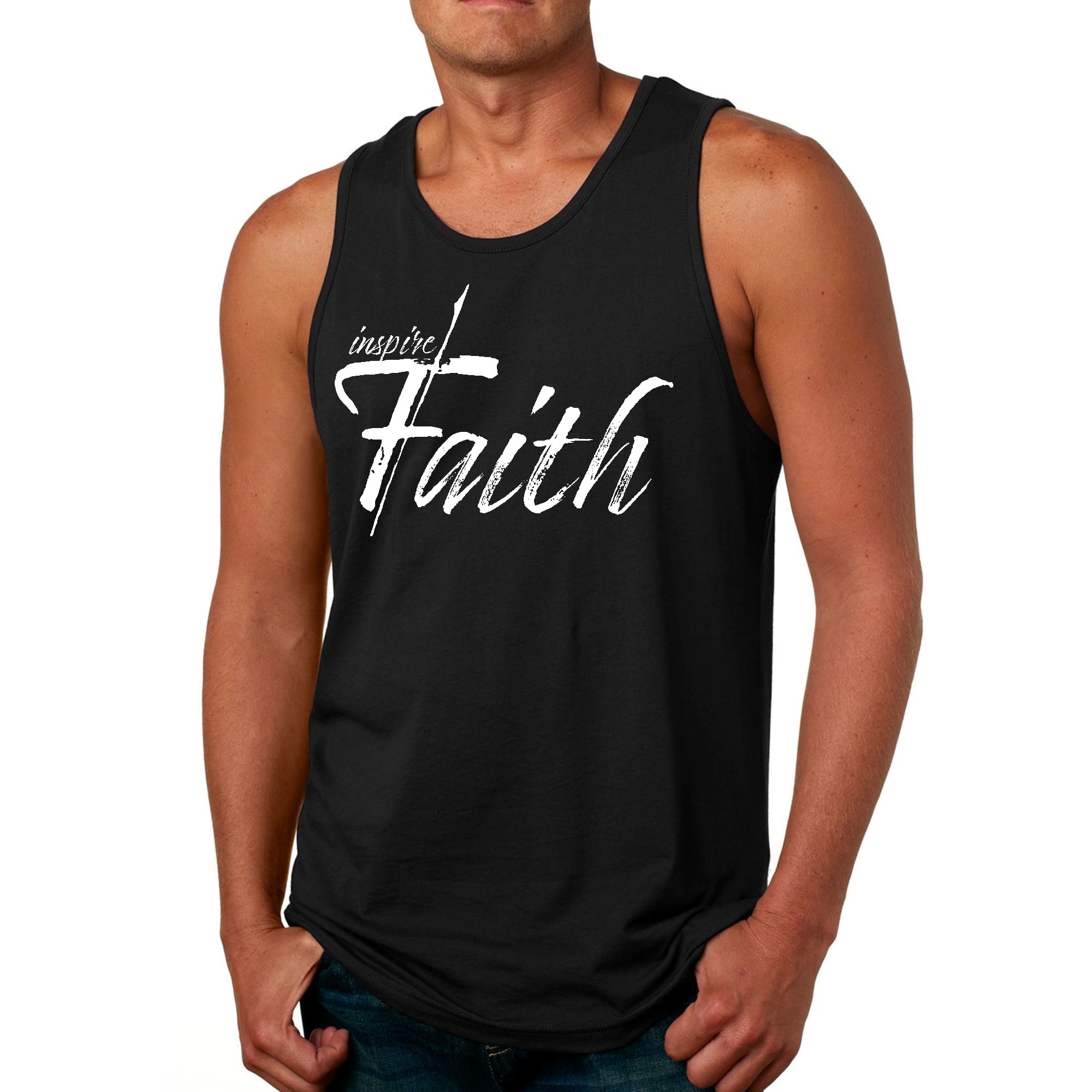 Mens Fitness Tank Top Graphic T-shirt Inspire Faith White Print