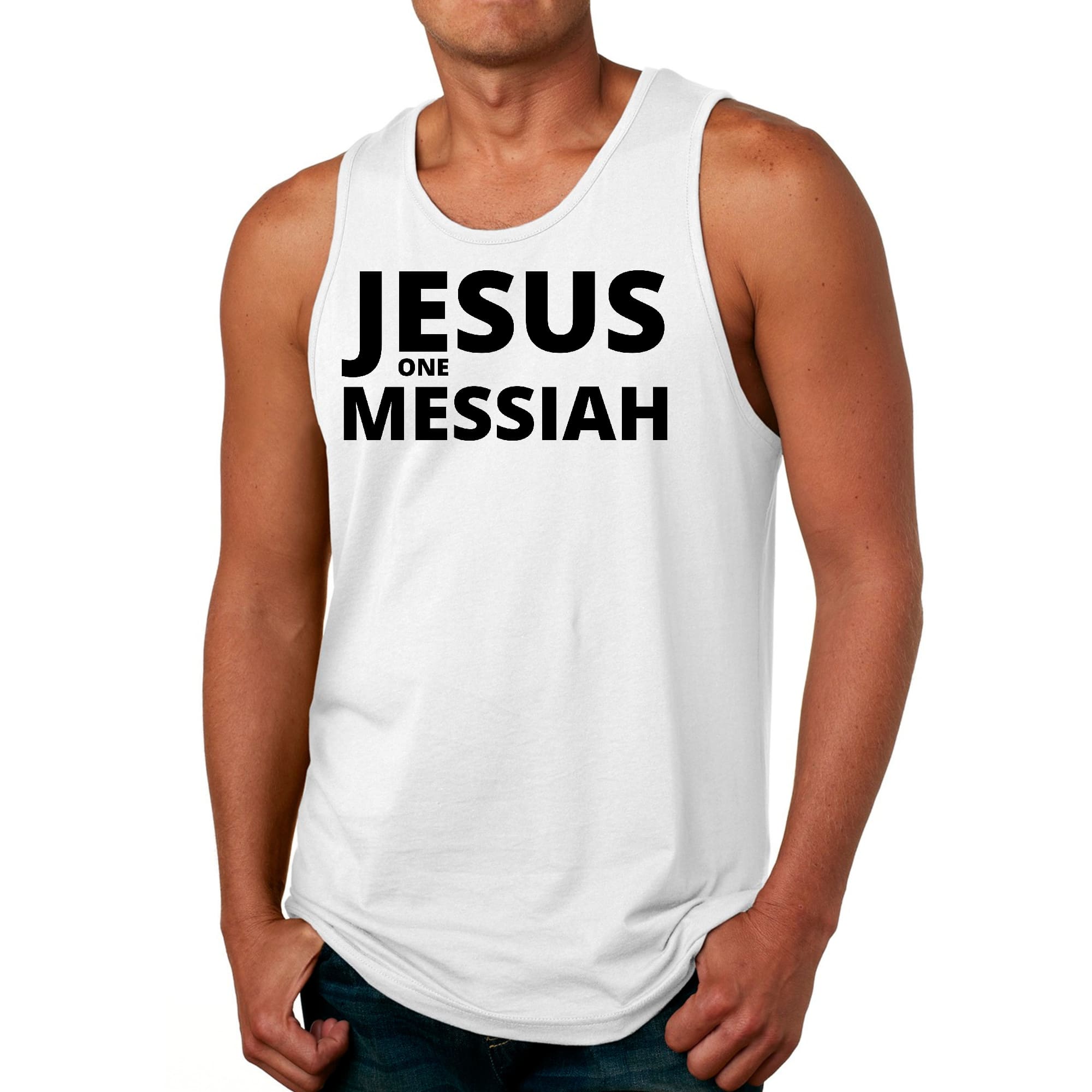 Mens Fitness Tank Top Graphic T-shirt Jesus one Messiah Black