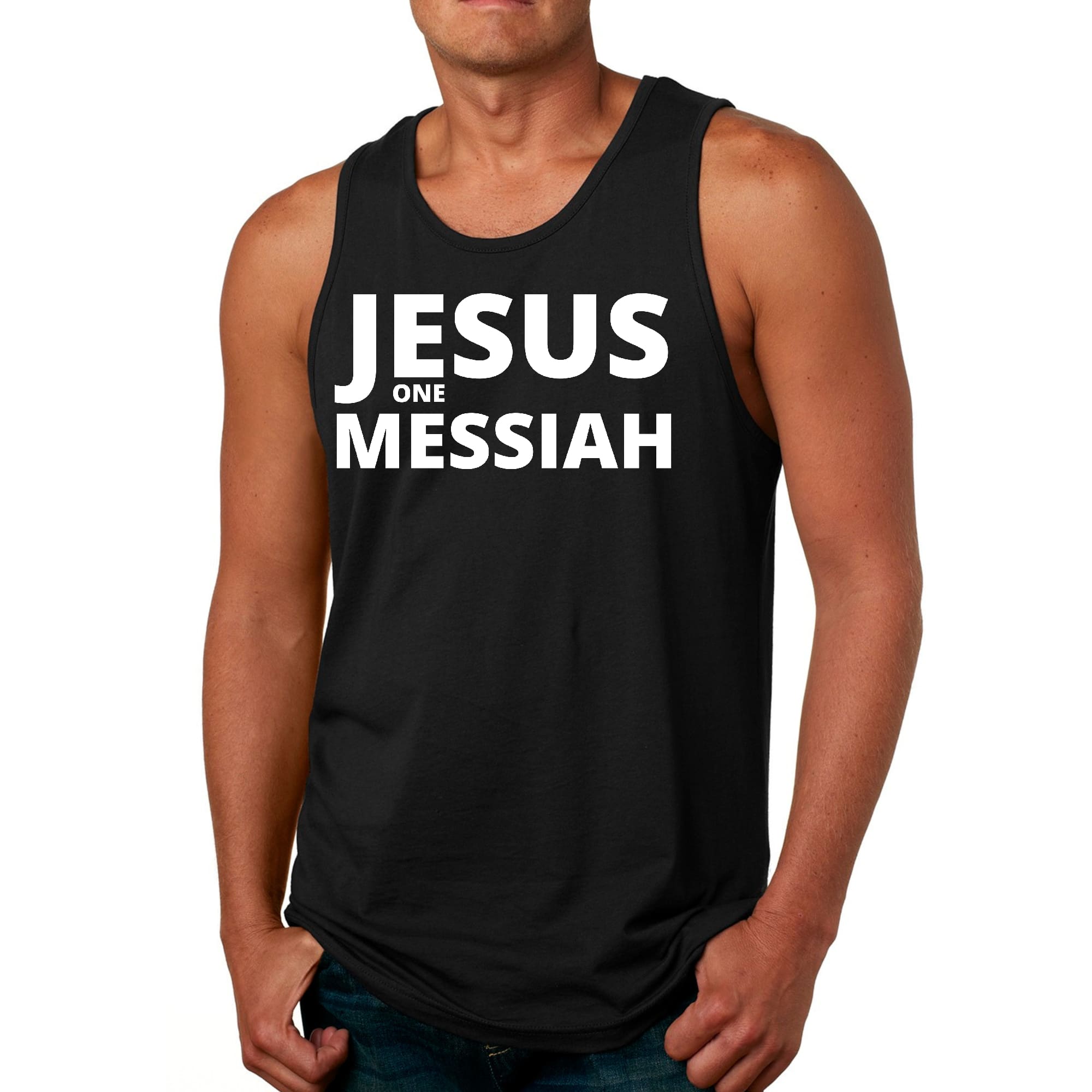 Mens Fitness Tank Top Graphic T-shirt Jesus one Messiah