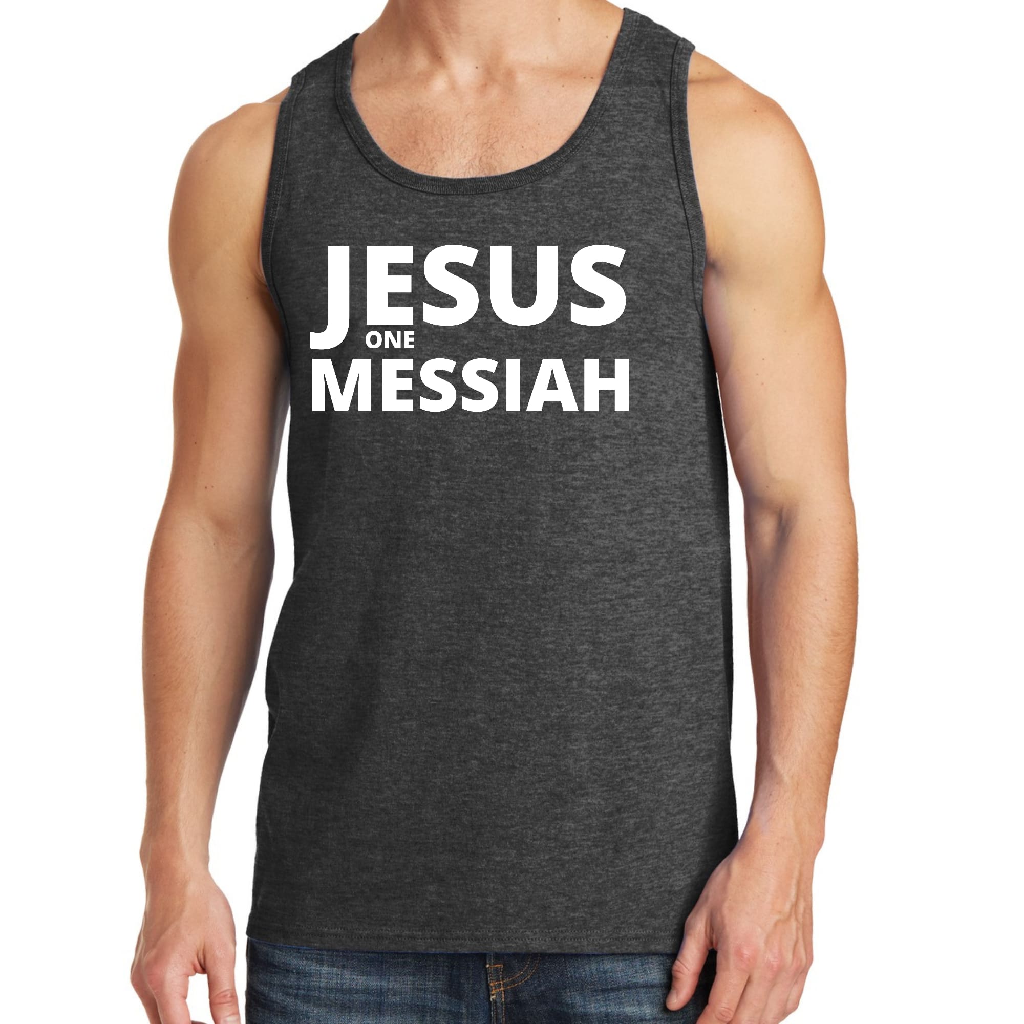 Mens Fitness Tank Top Graphic T-shirt Jesus one Messiah
