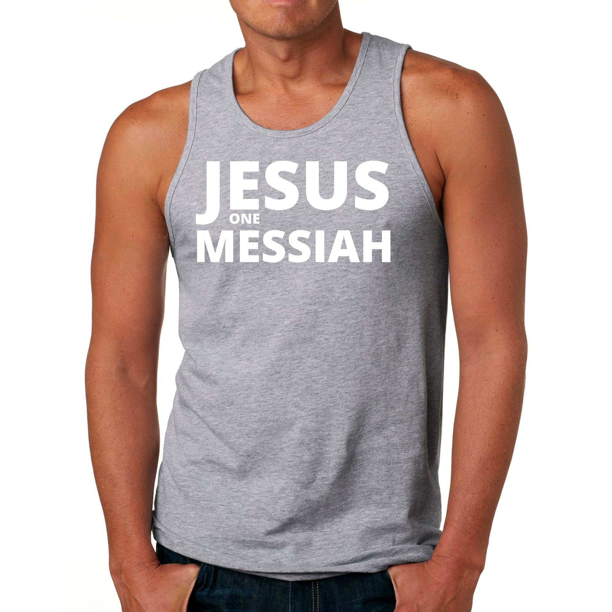 Mens Fitness Tank Top Graphic T-shirt Jesus one Messiah