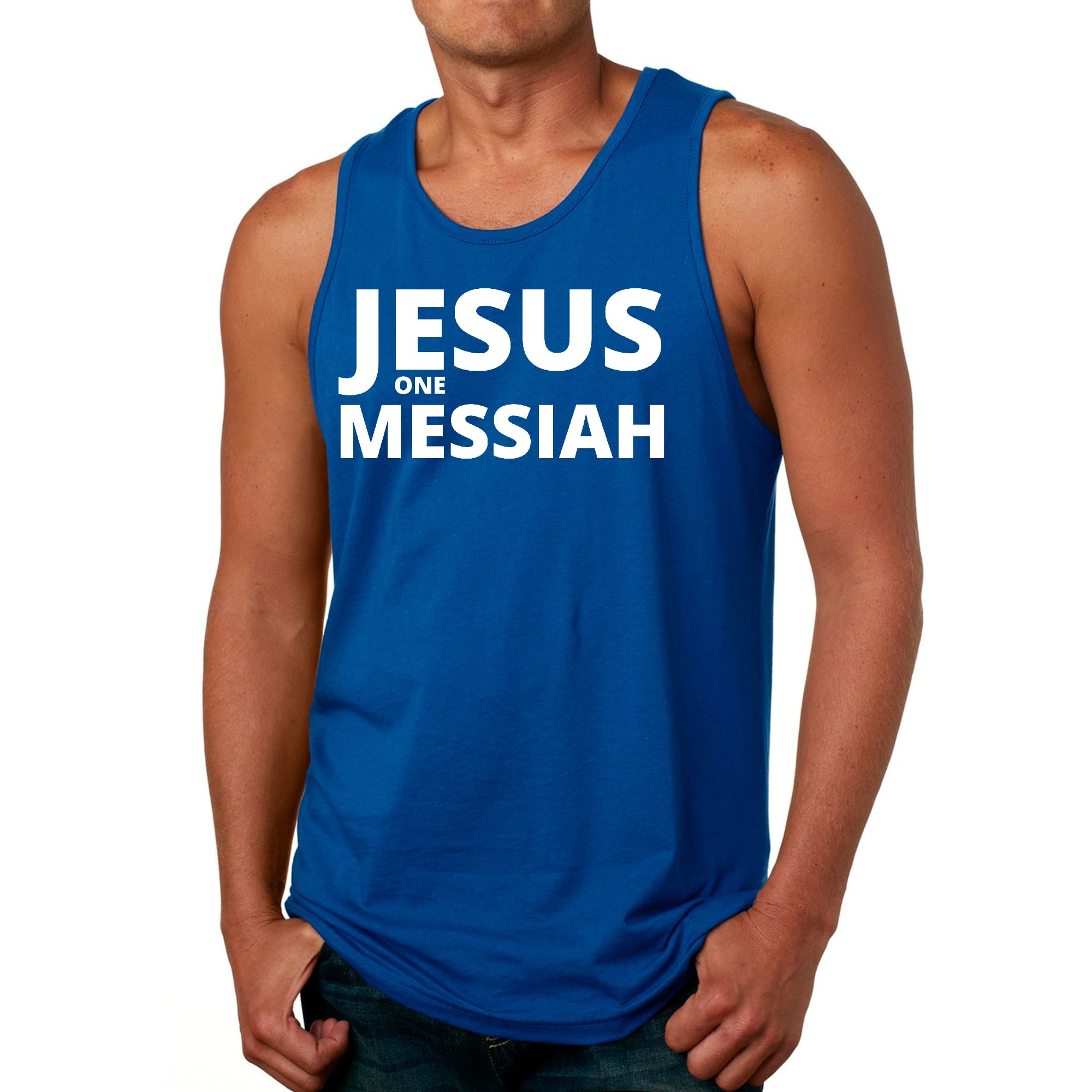 Mens Fitness Tank Top Graphic T-shirt Jesus one Messiah