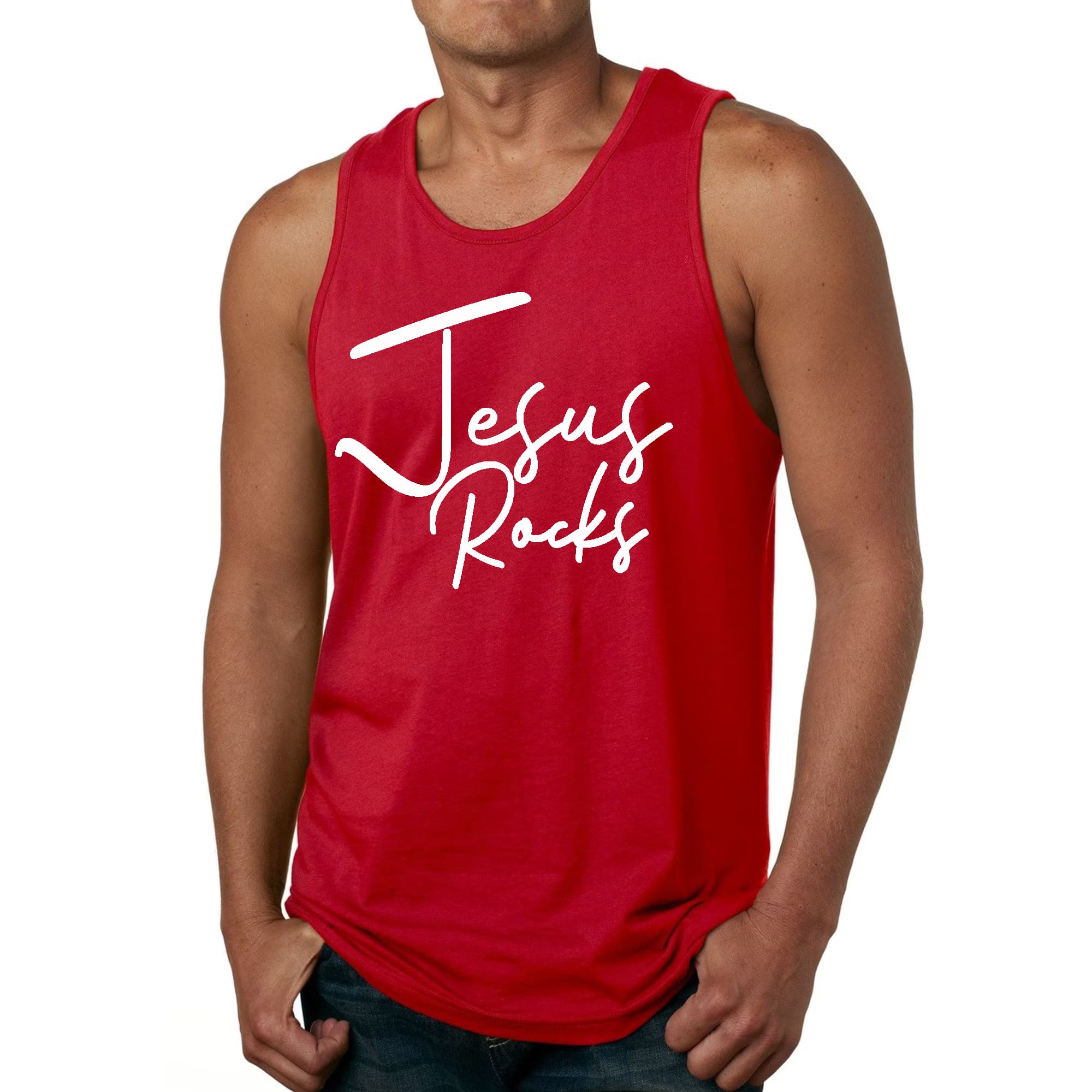 Mens Fitness Tank Top Graphic T-shirt Jesus Rocks Print