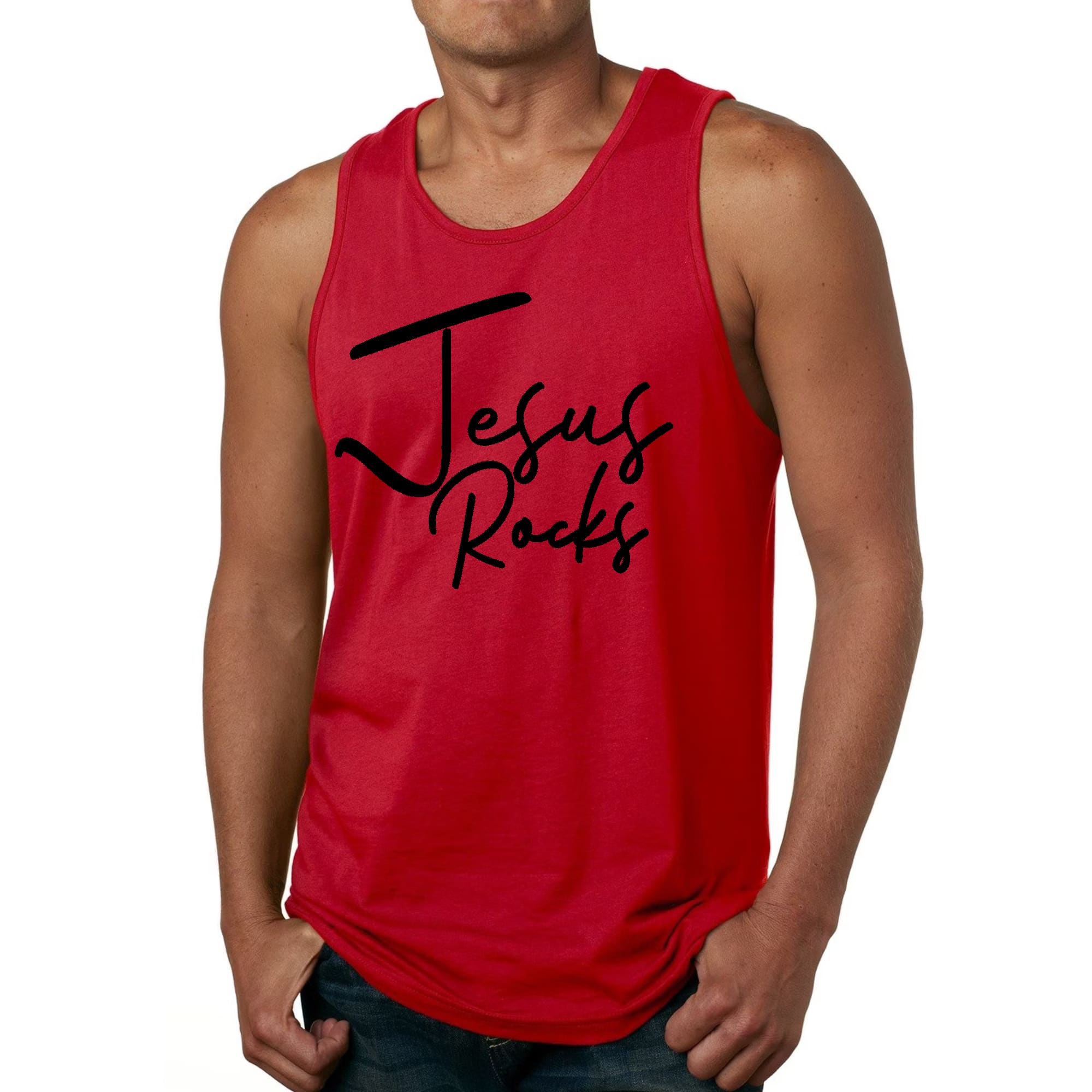 Mens Fitness Tank Top Graphic T-shirt Jesus Rocks Print
