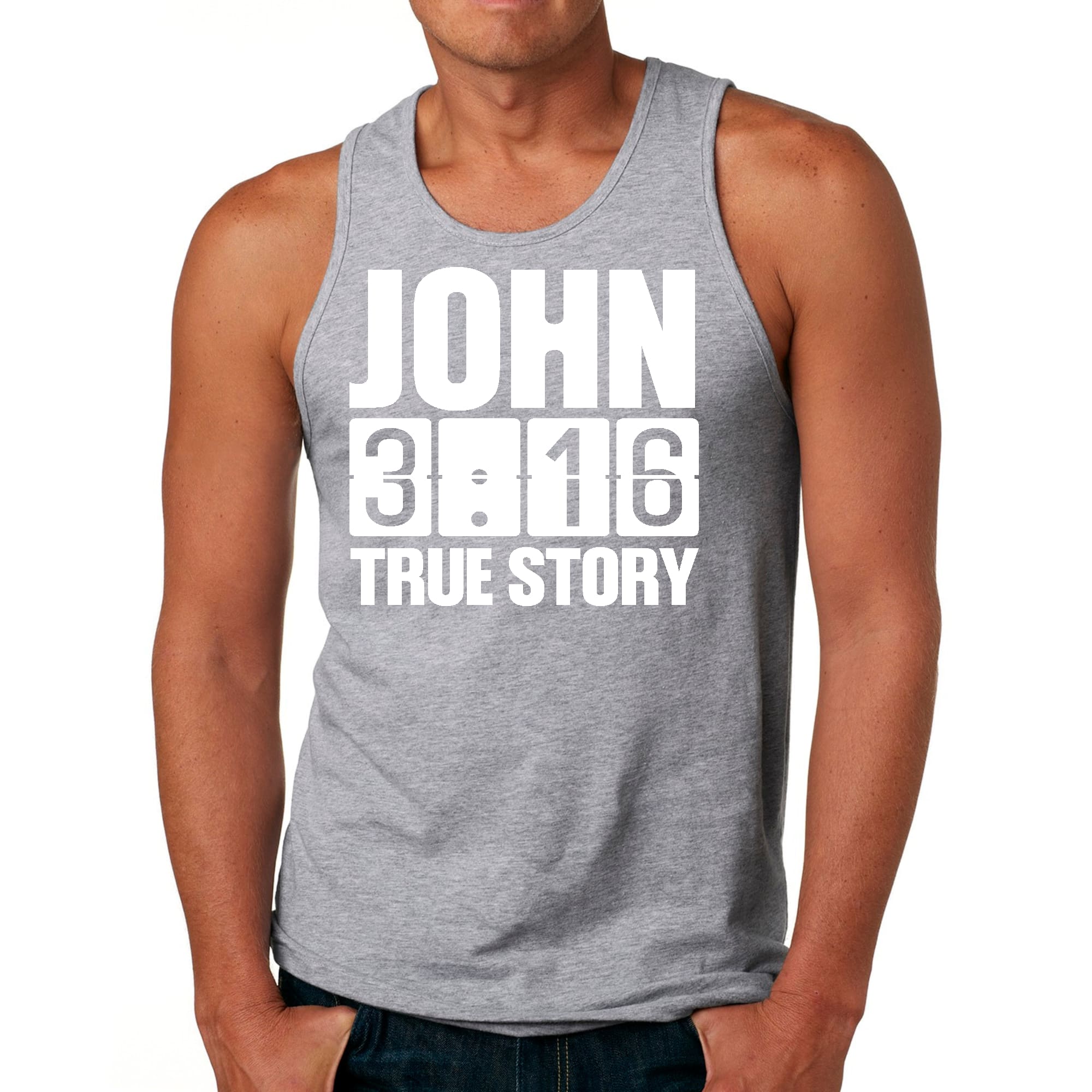 Mens Fitness Tank Top Graphic T-shirt John 3:16 True Story Print