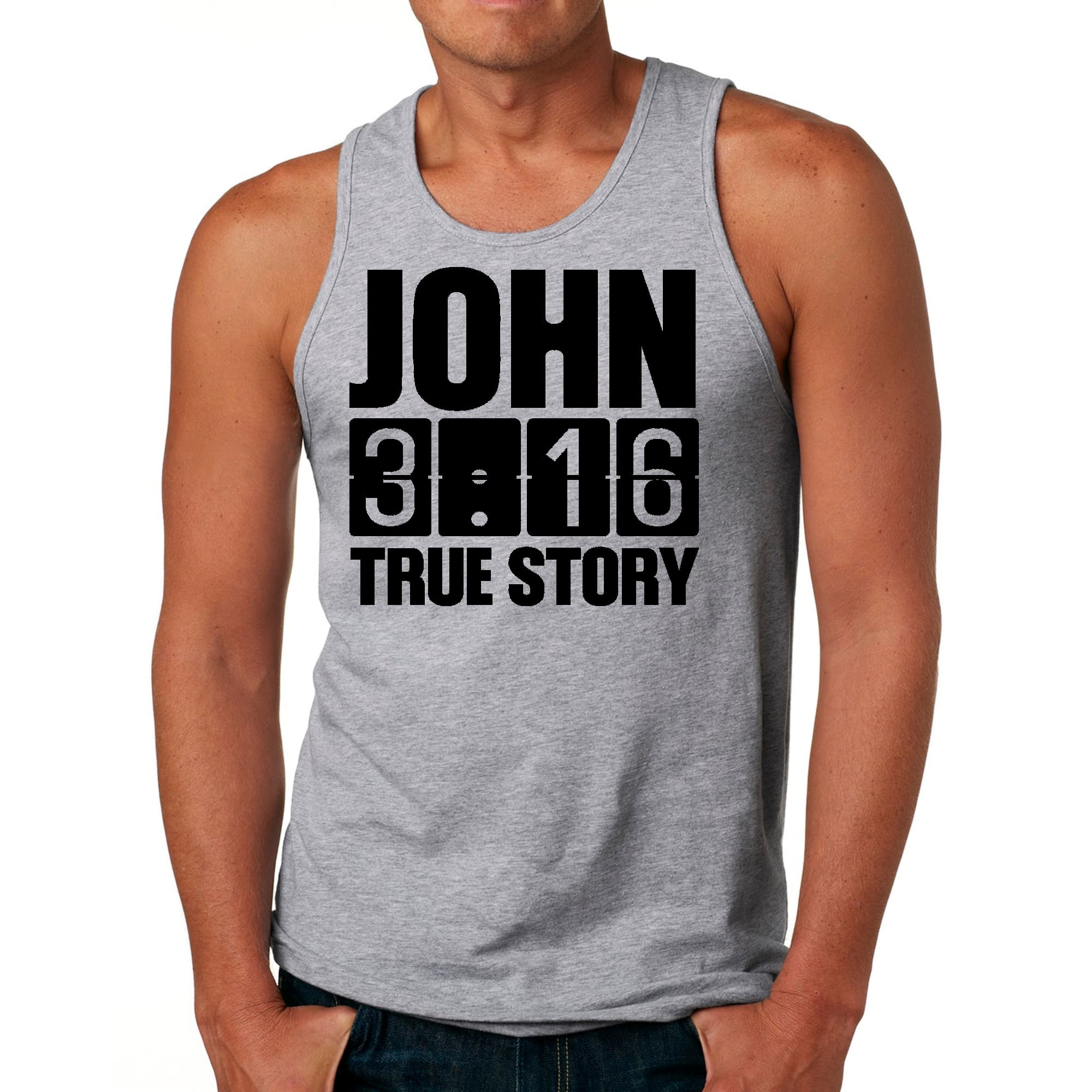 Mens Fitness Tank Top Graphic T-shirt John 3:16 True Story Print