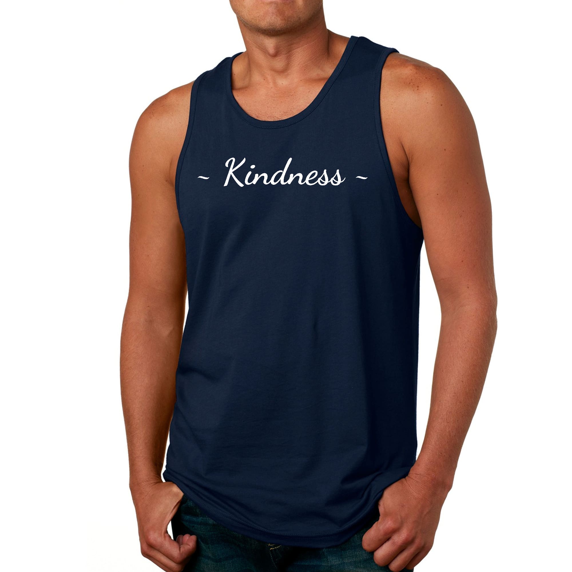 Mens Fitness Tank Top Graphic T-shirt Kindness White Print