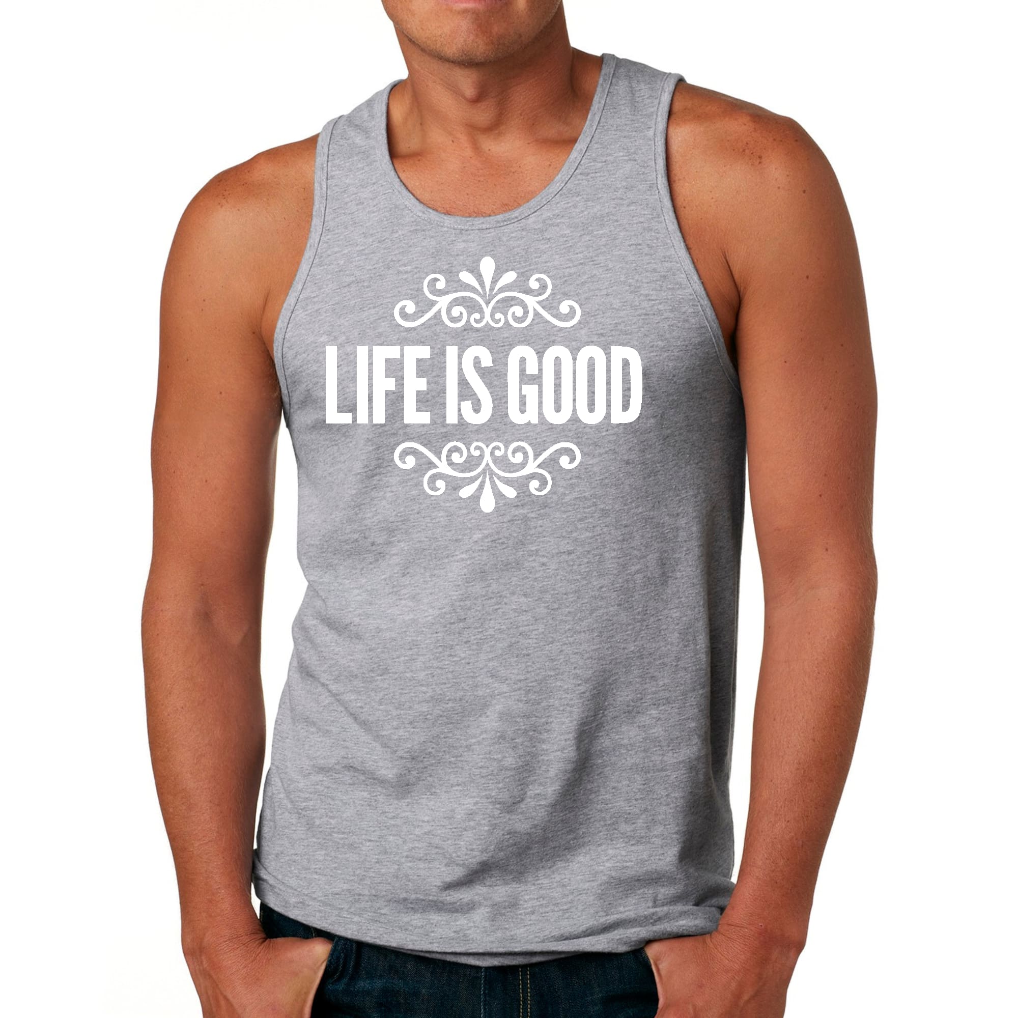 Mens Fitness Tank Top Graphic T-shirt Life is Good Word Art