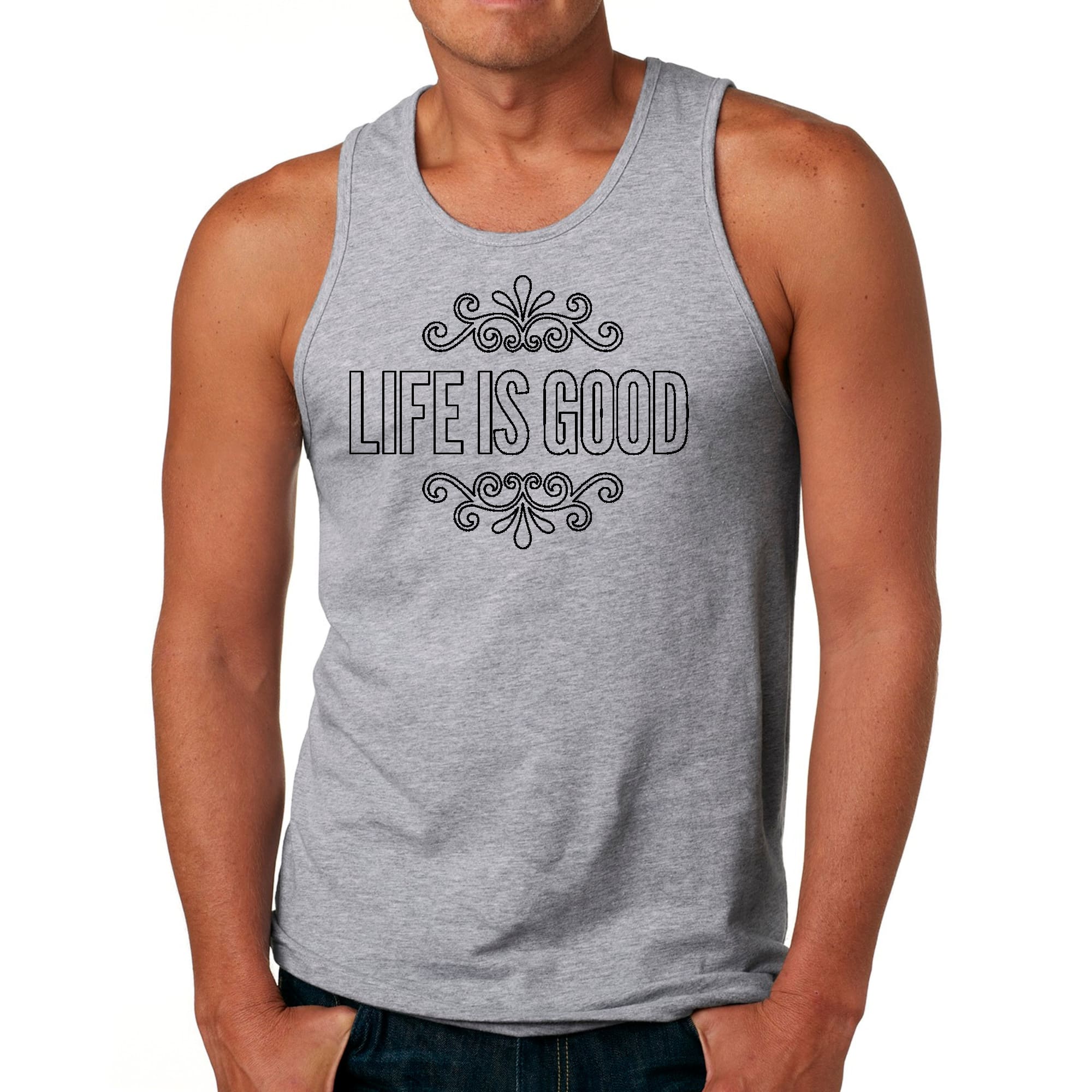 Mens Fitness Tank Top Graphic T-shirt Life is Good Word Art