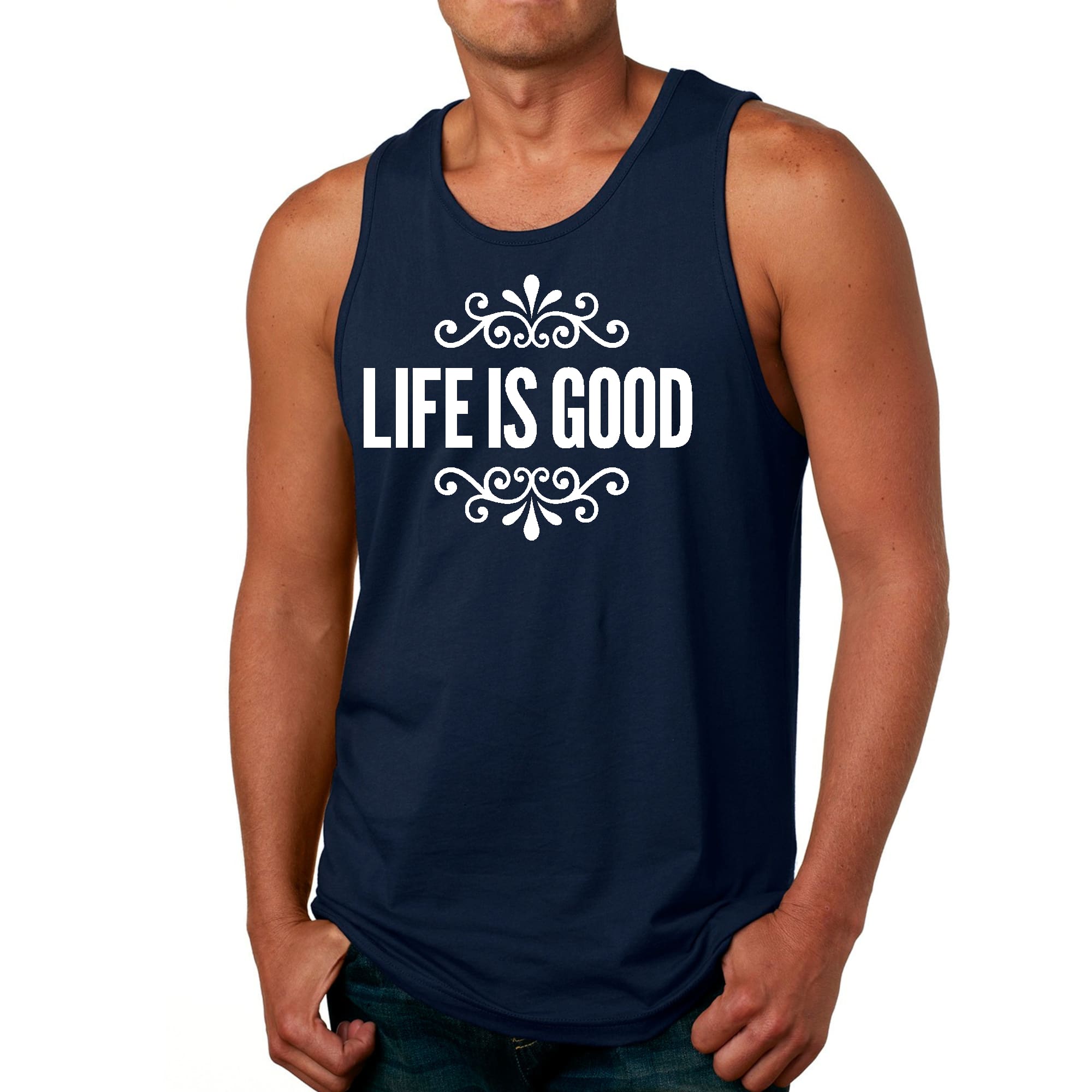Mens Fitness Tank Top Graphic T-shirt Life is Good Word Art