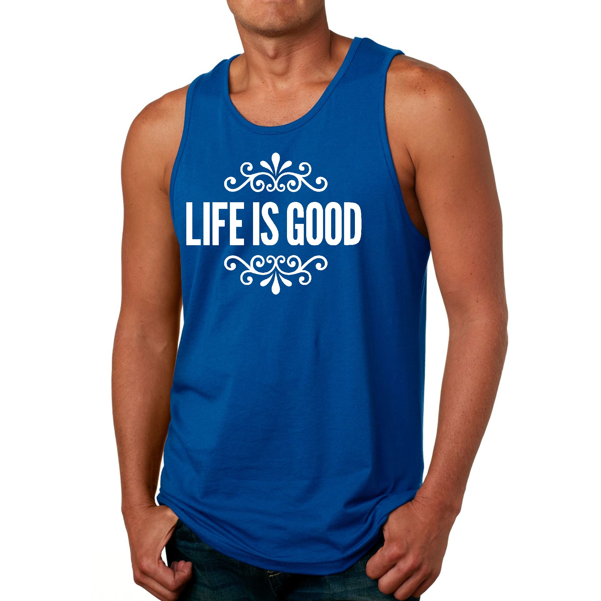 Mens Fitness Tank Top Graphic T-shirt Life is Good Word Art