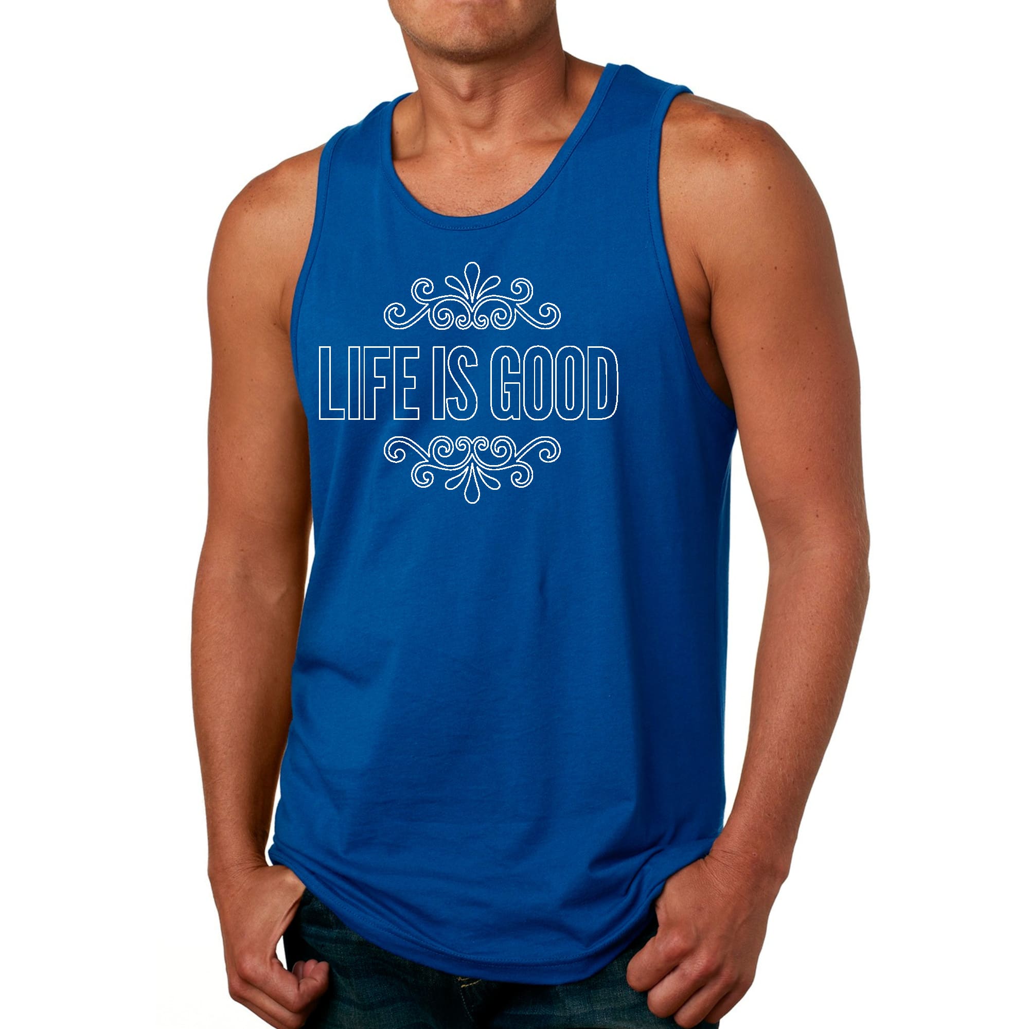Mens Fitness Tank Top Graphic T-shirt Life is Good Word Art