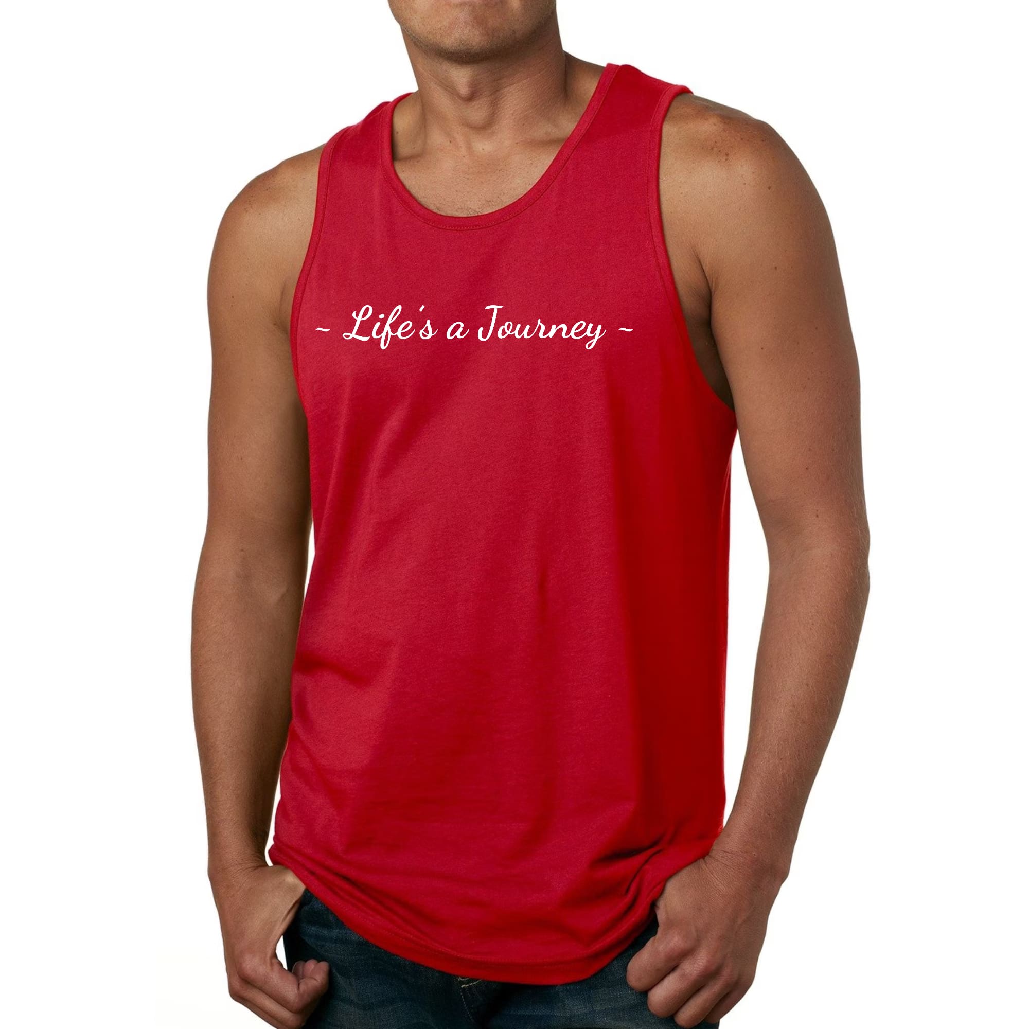 Mens Fitness Tank Top Graphic T-shirt Life's a Journey White Print