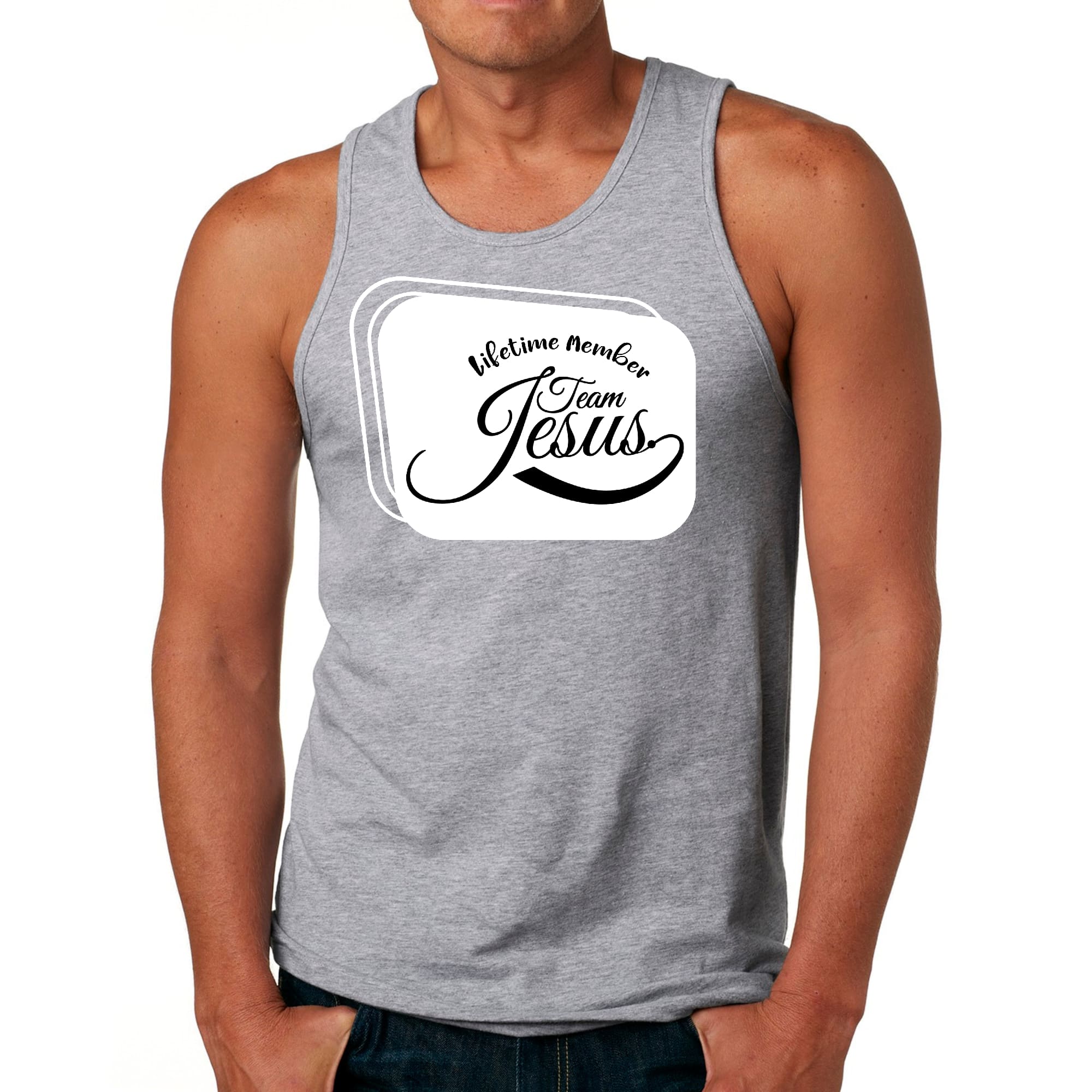 Mens Fitness Tank Top Graphic T-shirt Lifetime Member Team Jesus