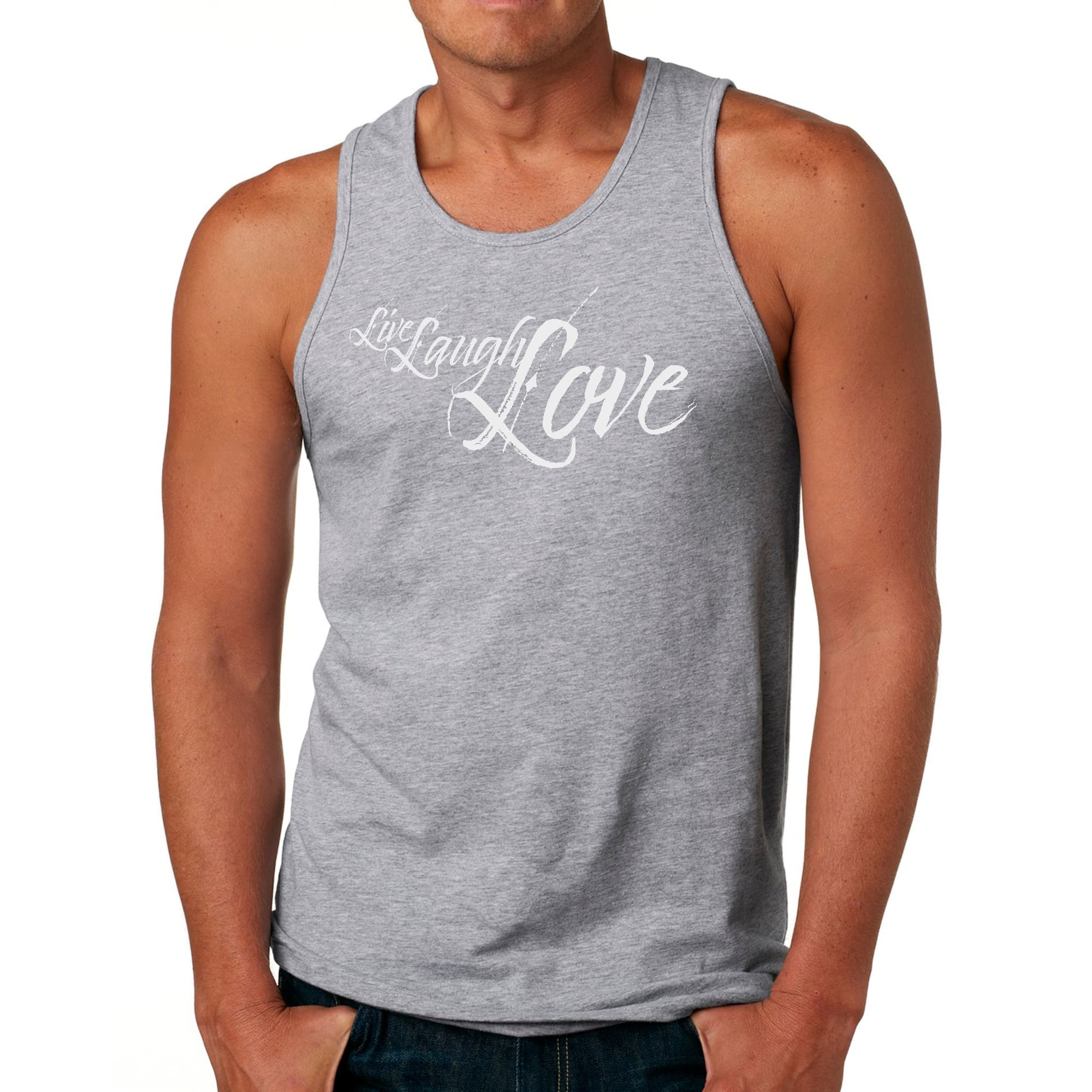 Mens Fitness Tank Top Graphic T-shirt Live Laugh Love Light Grey
