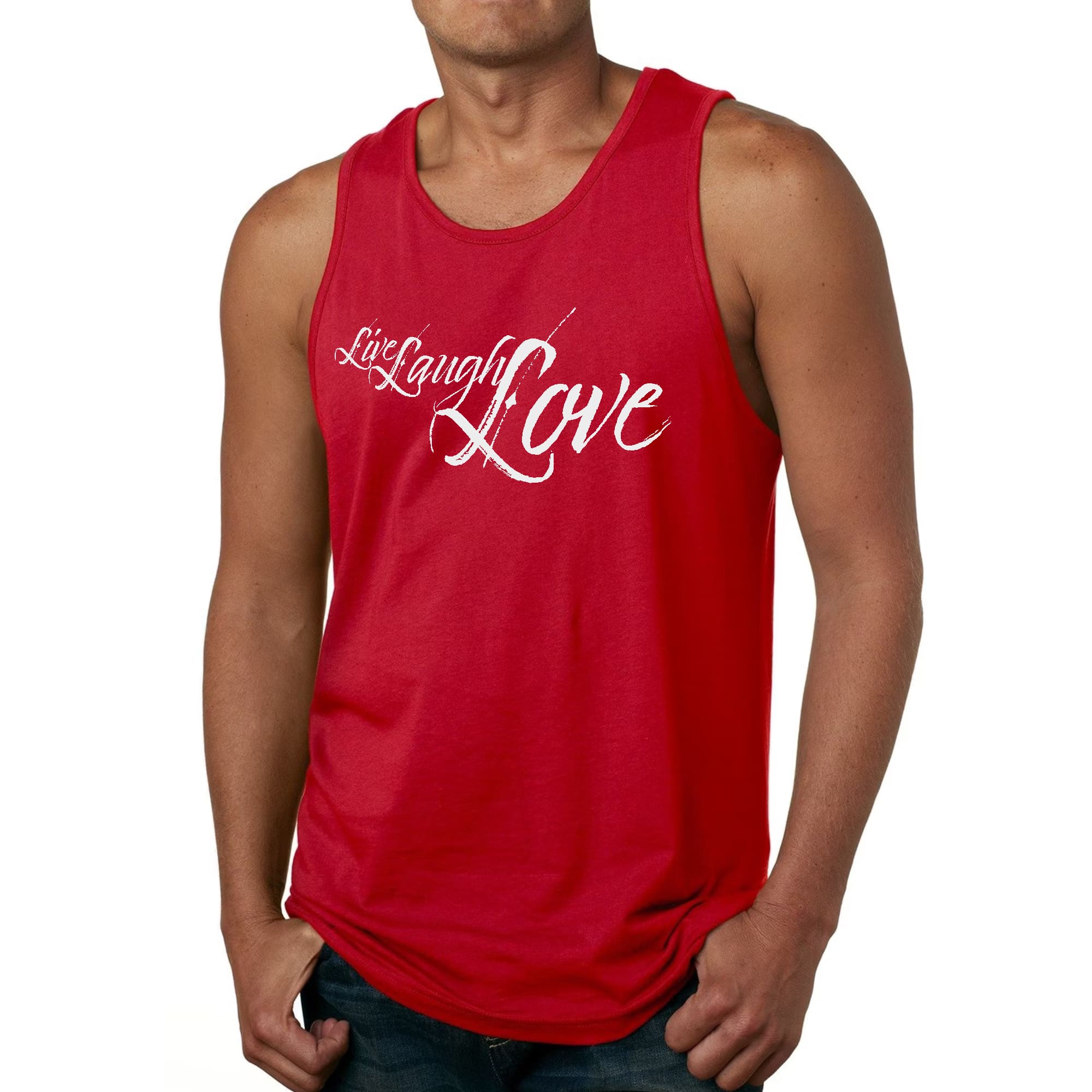 Mens Fitness Tank Top Graphic T-shirt Live Laugh Love Light Grey