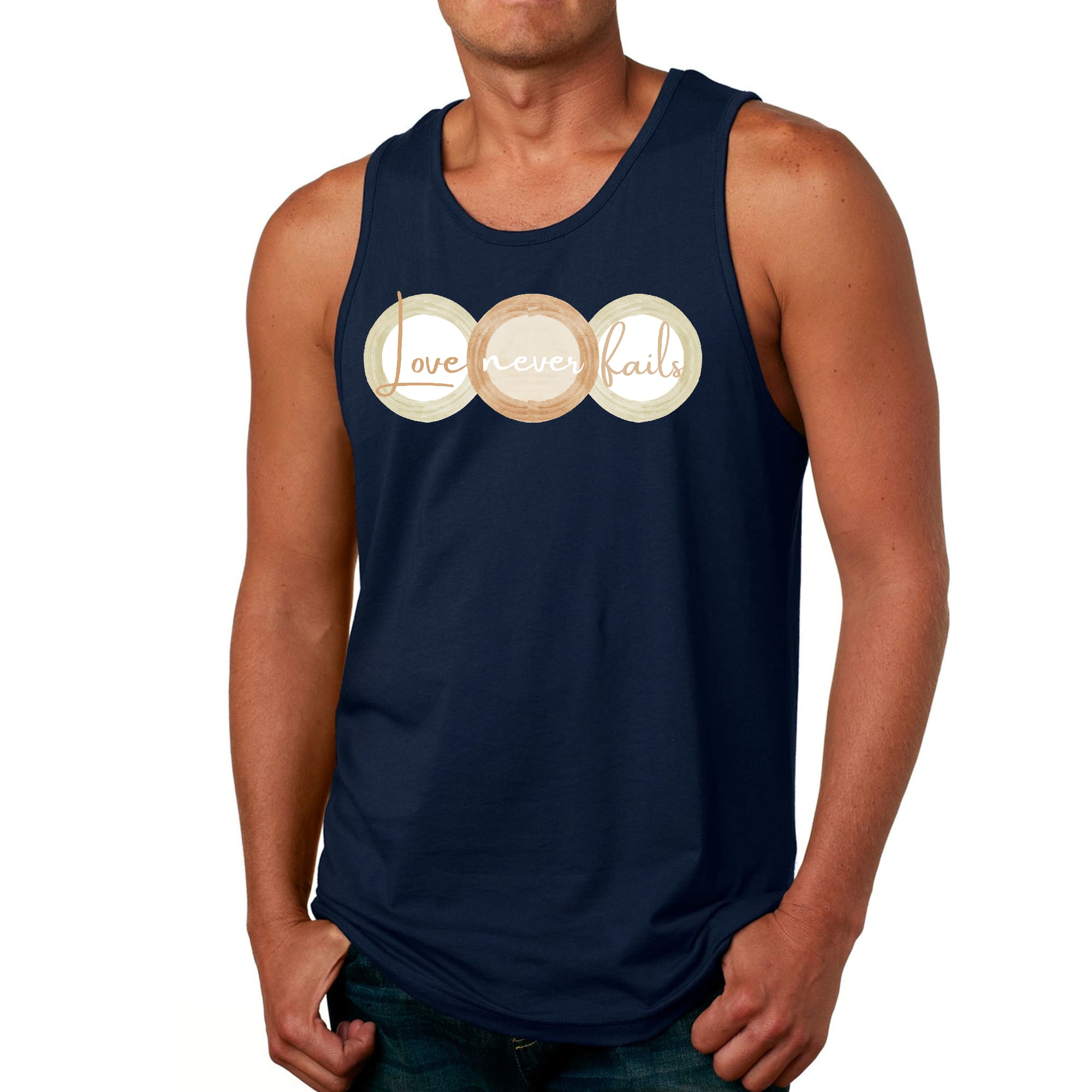 Mens Fitness Tank Top Graphic T-shirt Love Never Fails - Pastel Brown