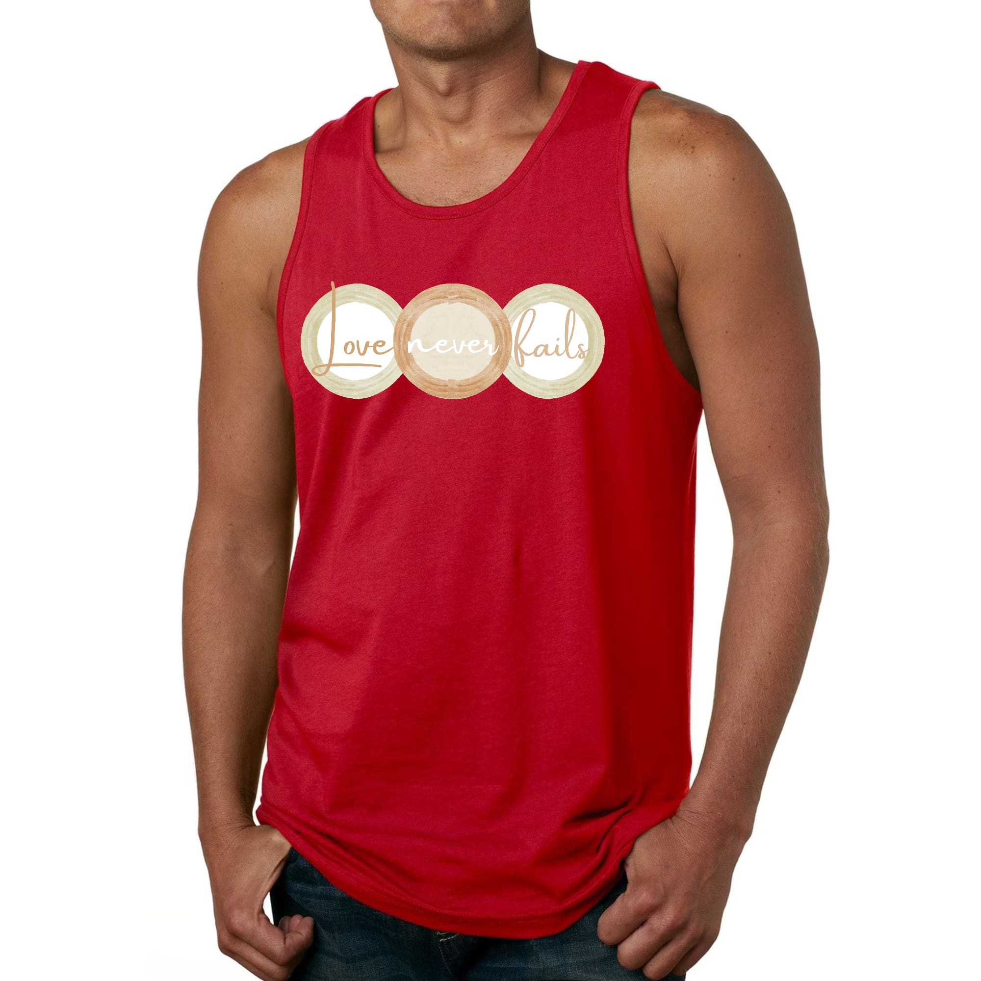 Mens Fitness Tank Top Graphic T-shirt Love Never Fails - Pastel Brown