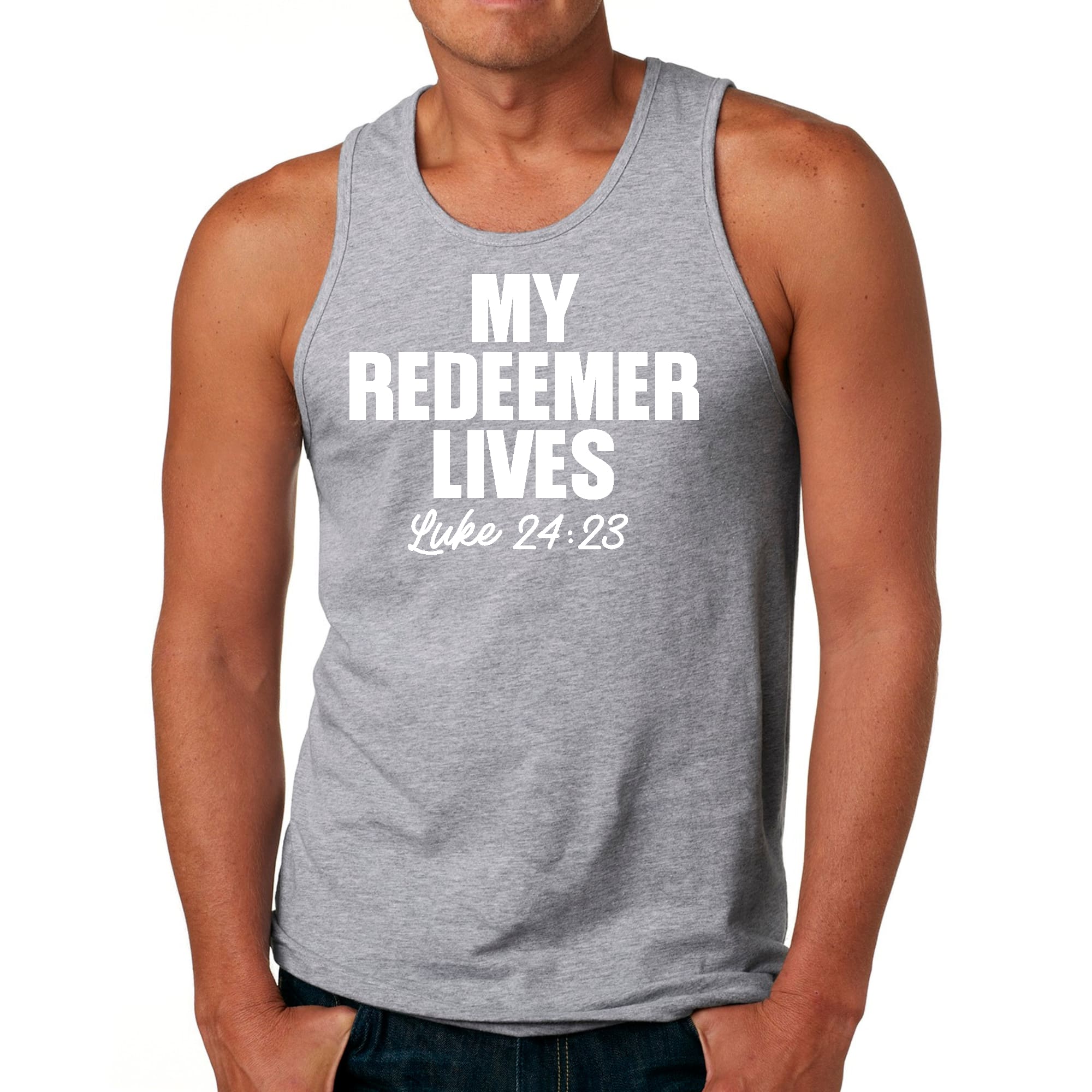 Mens Fitness Tank Top Graphic T-shirt my Redeemer Lives Print