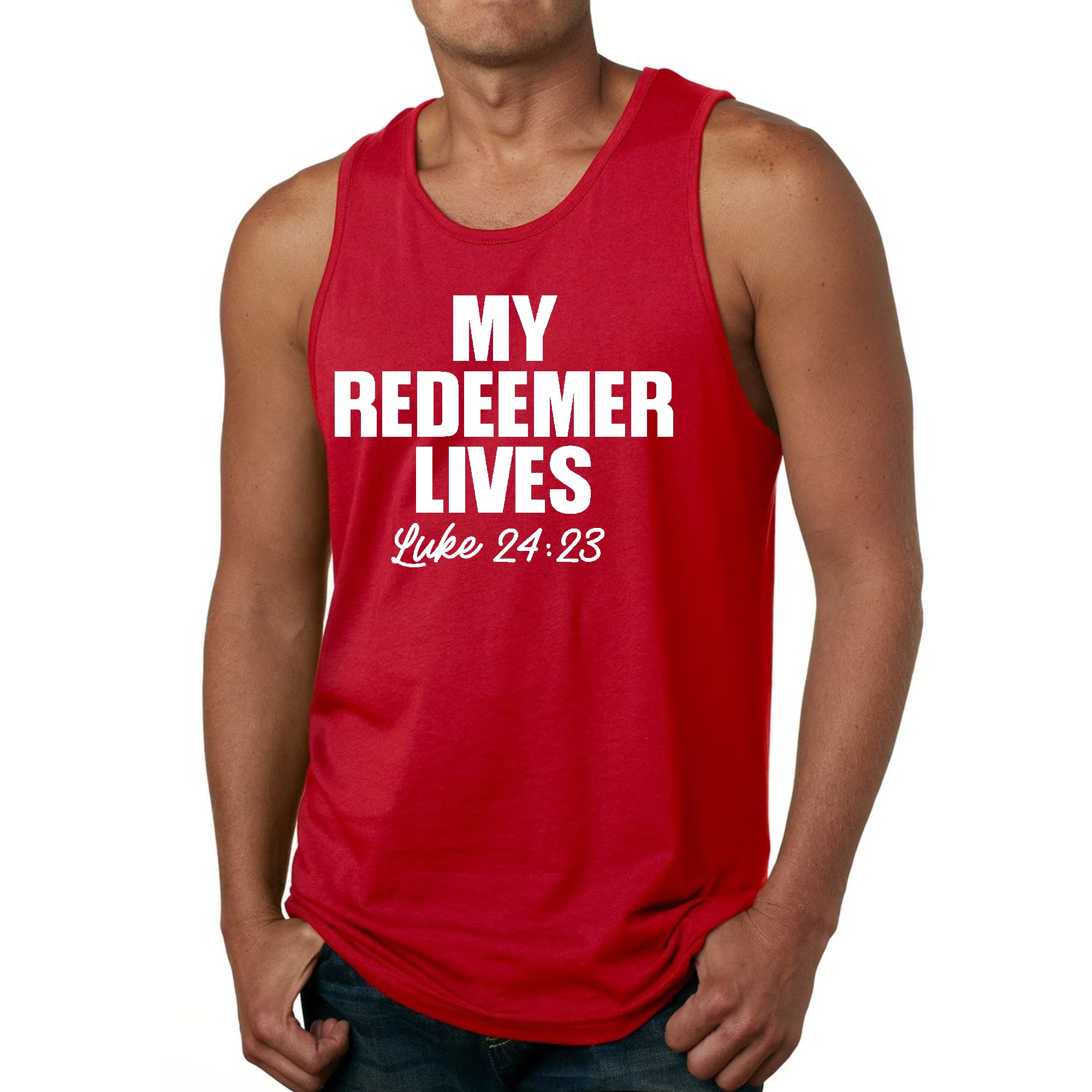 Mens Fitness Tank Top Graphic T-shirt my Redeemer Lives Print