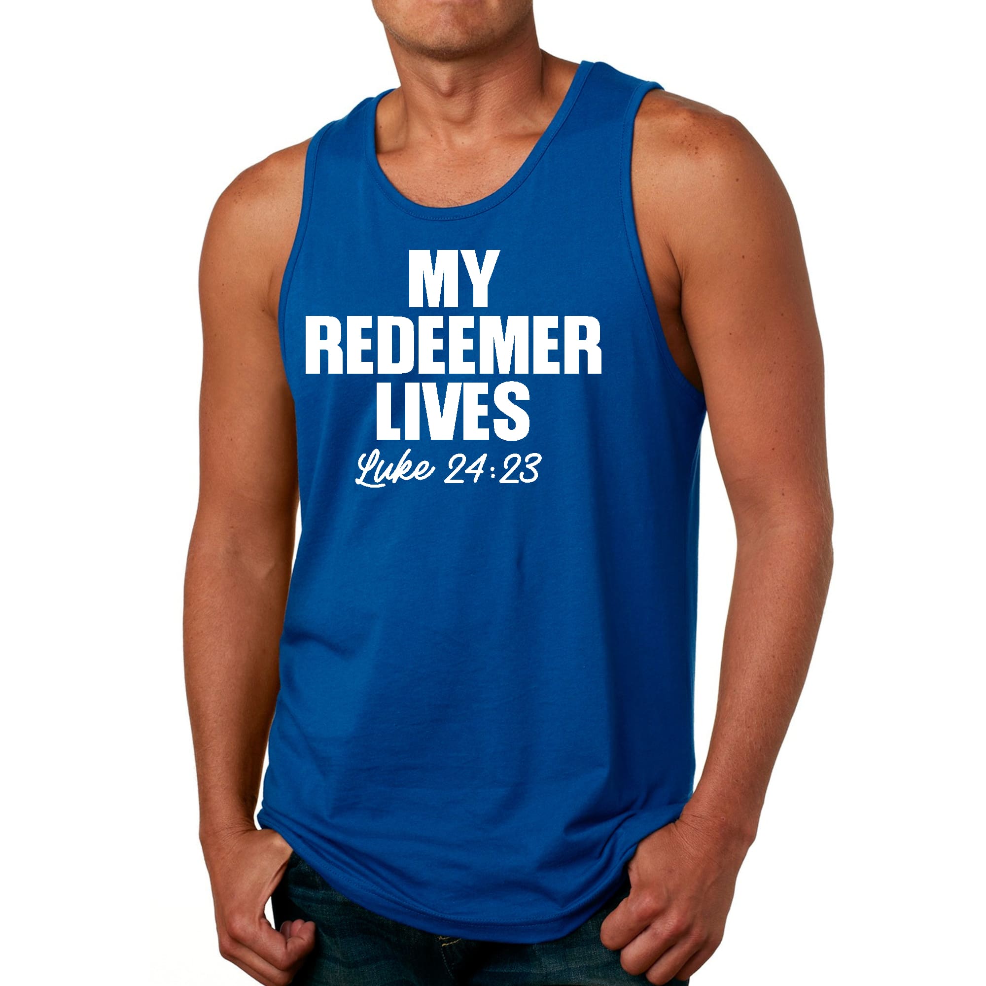 Mens Fitness Tank Top Graphic T-shirt my Redeemer Lives Print