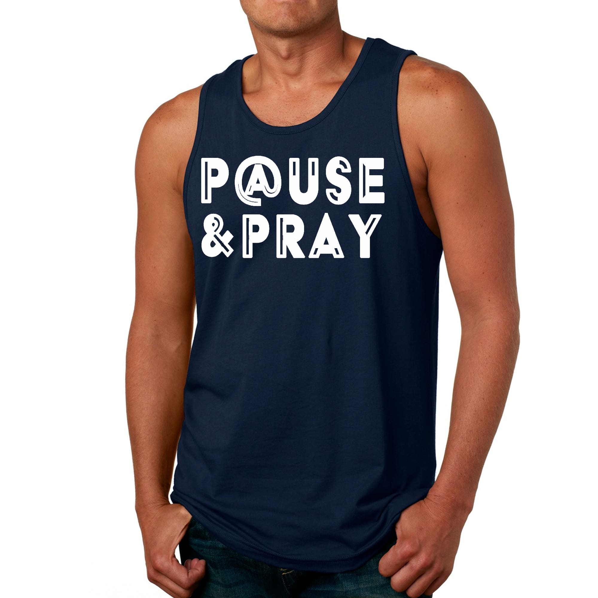 Mens Fitness Tank Top Graphic T-shirt Pause and Pray