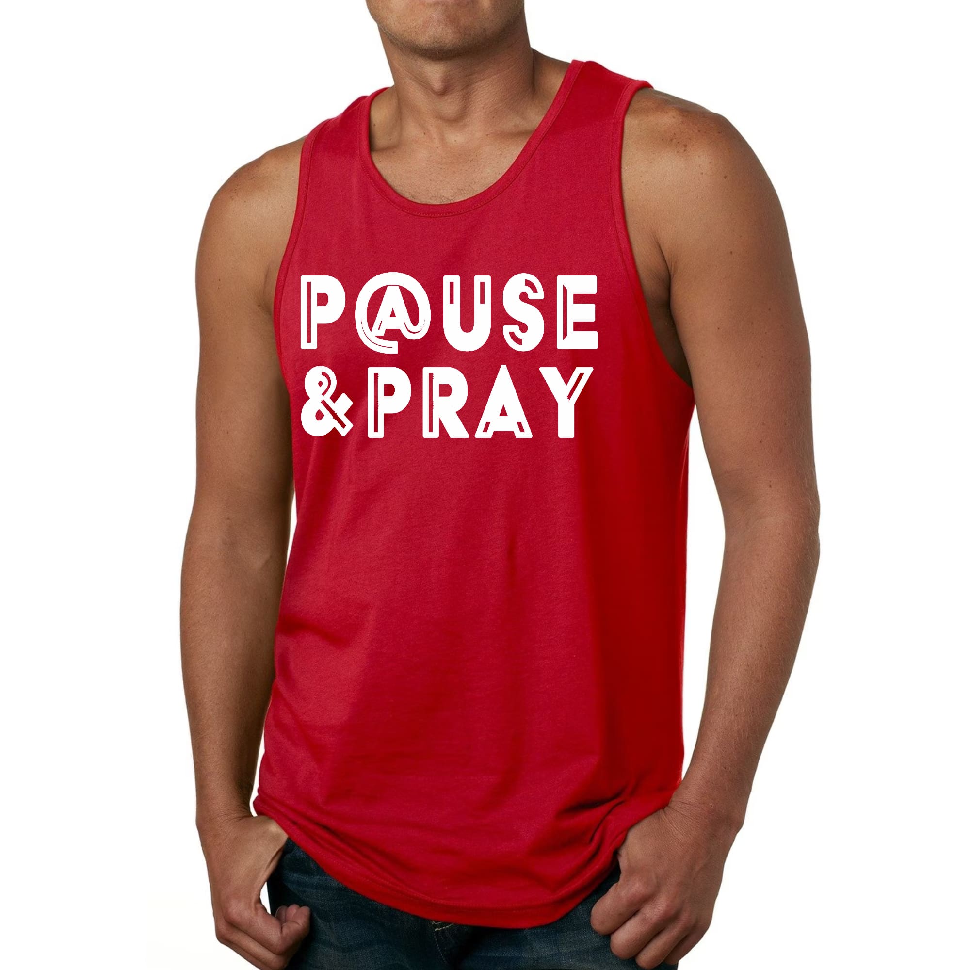 Mens Fitness Tank Top Graphic T-shirt Pause and Pray