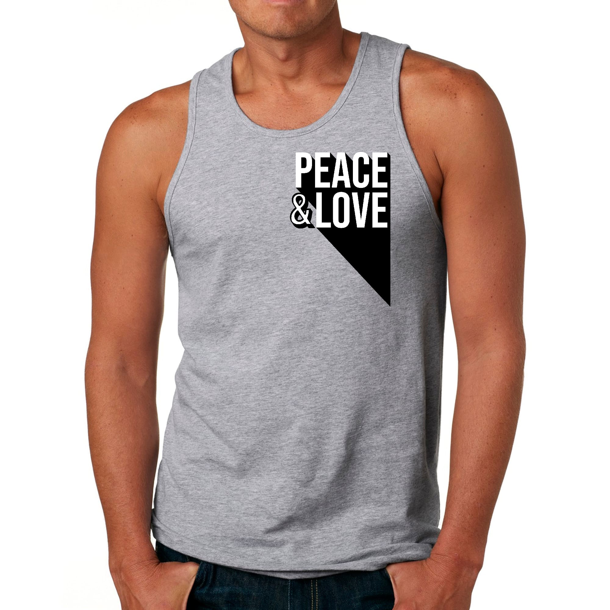 Mens Fitness Tank Top Graphic T-shirt Peace and Love Print
