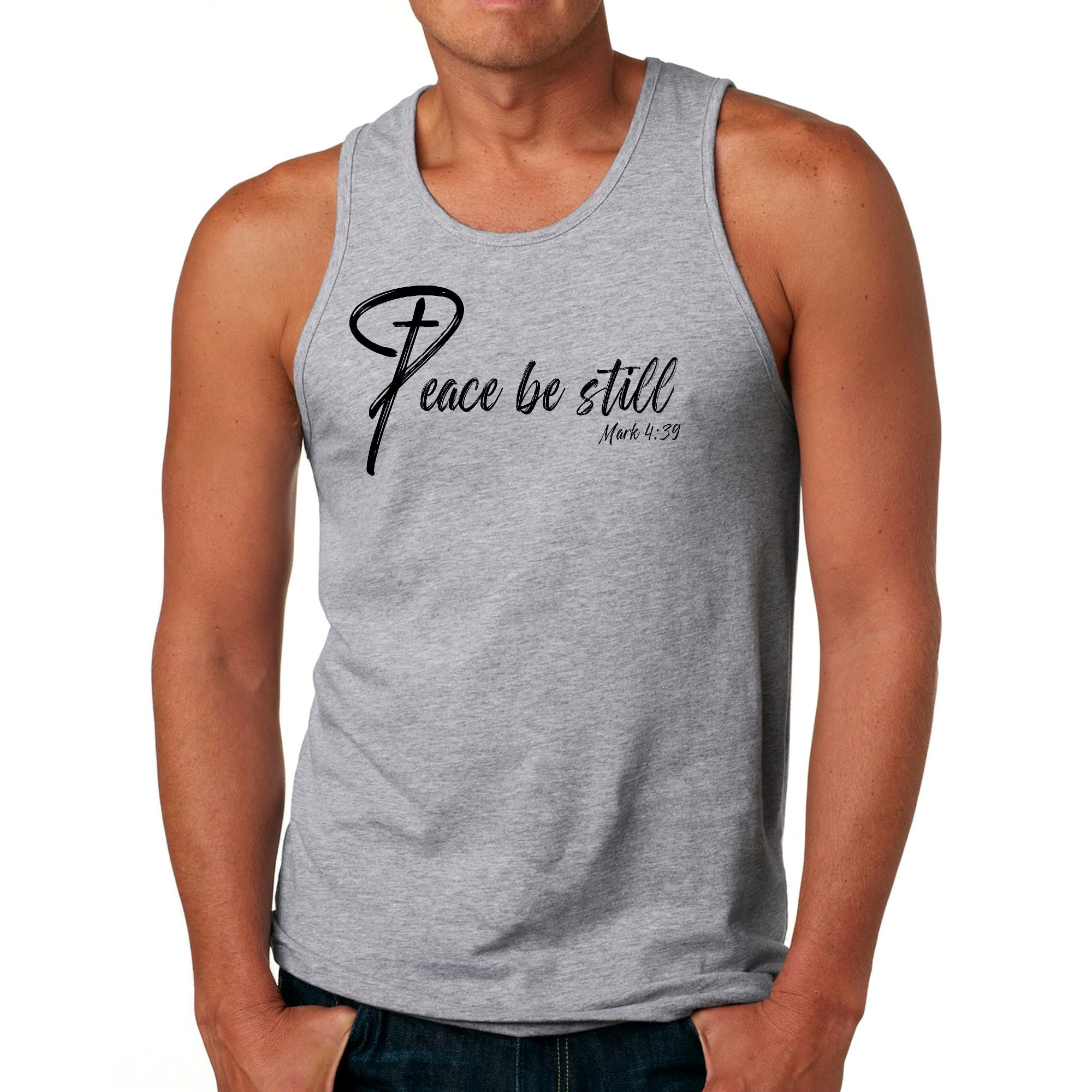 Mens Fitness Tank Top Graphic T-shirt Peace be Still