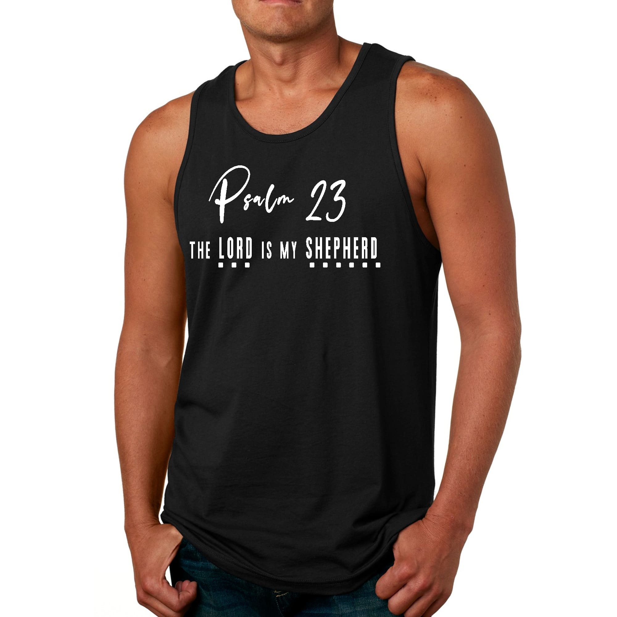 Mens Fitness Tank Top Graphic T-shirt Psalm 23 the Lord