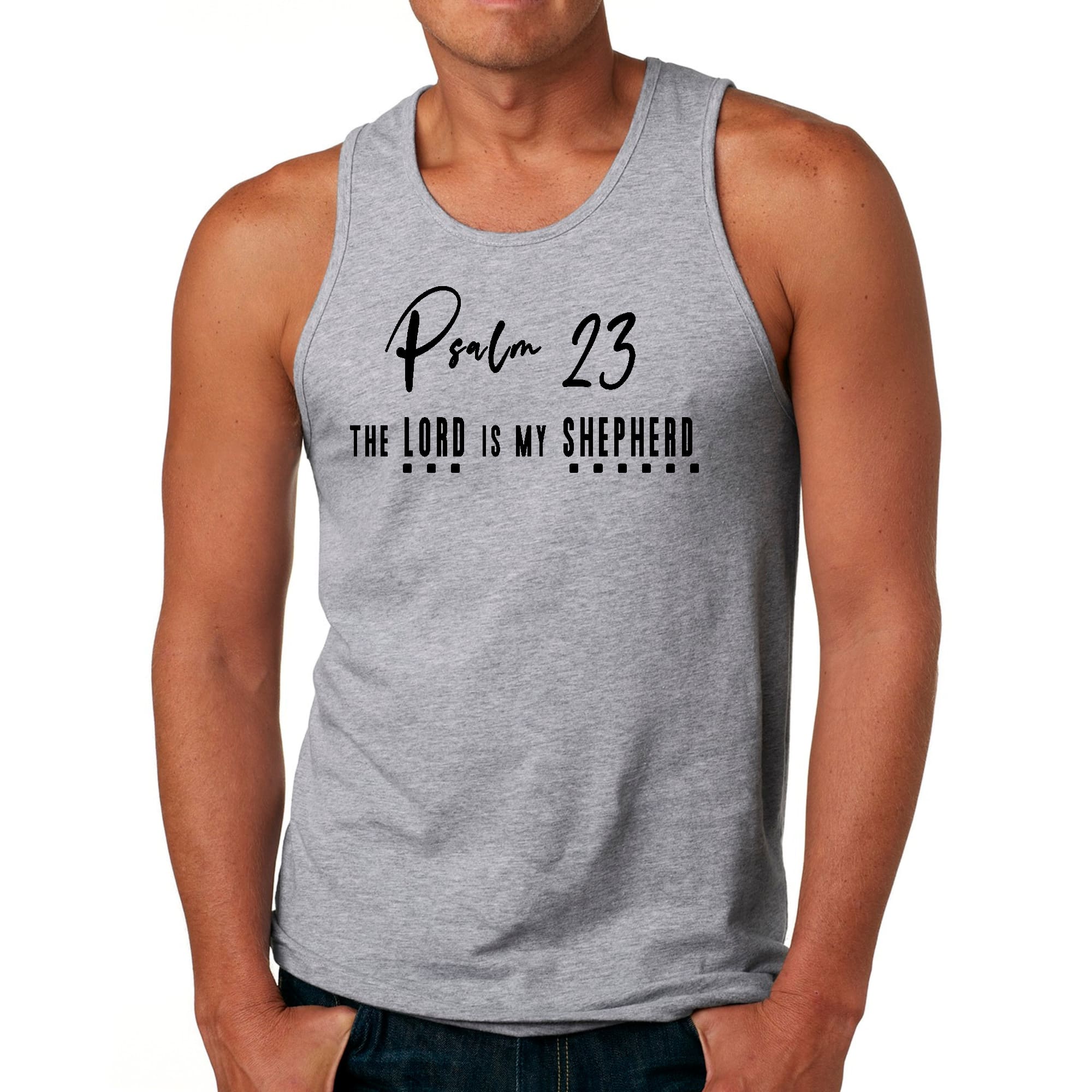 Mens Fitness Tank Top Graphic T-shirt Psalm 23 the Lord