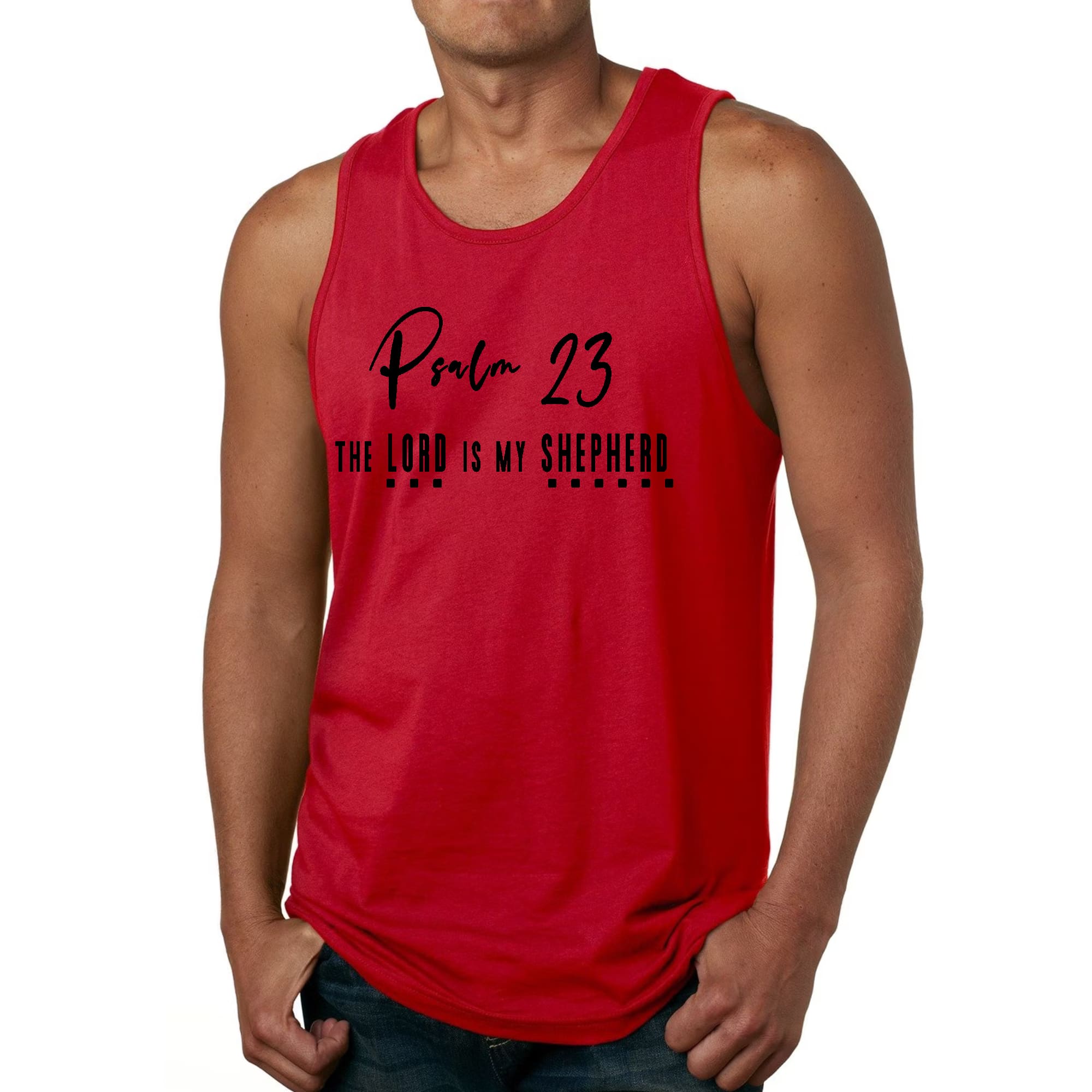 Mens Fitness Tank Top Graphic T-shirt Psalm 23 the Lord