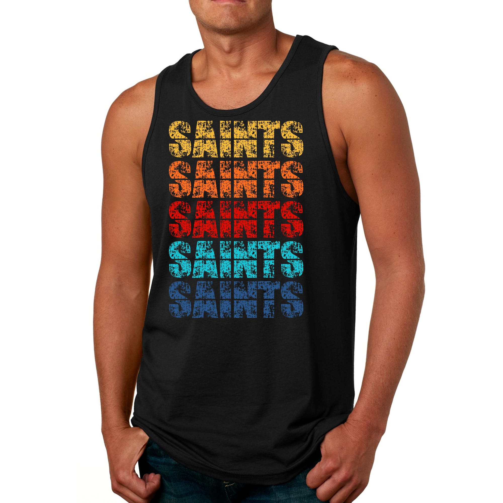 Mens Fitness Tank Top Graphic T-shirt Saints Colorful Art Illustration