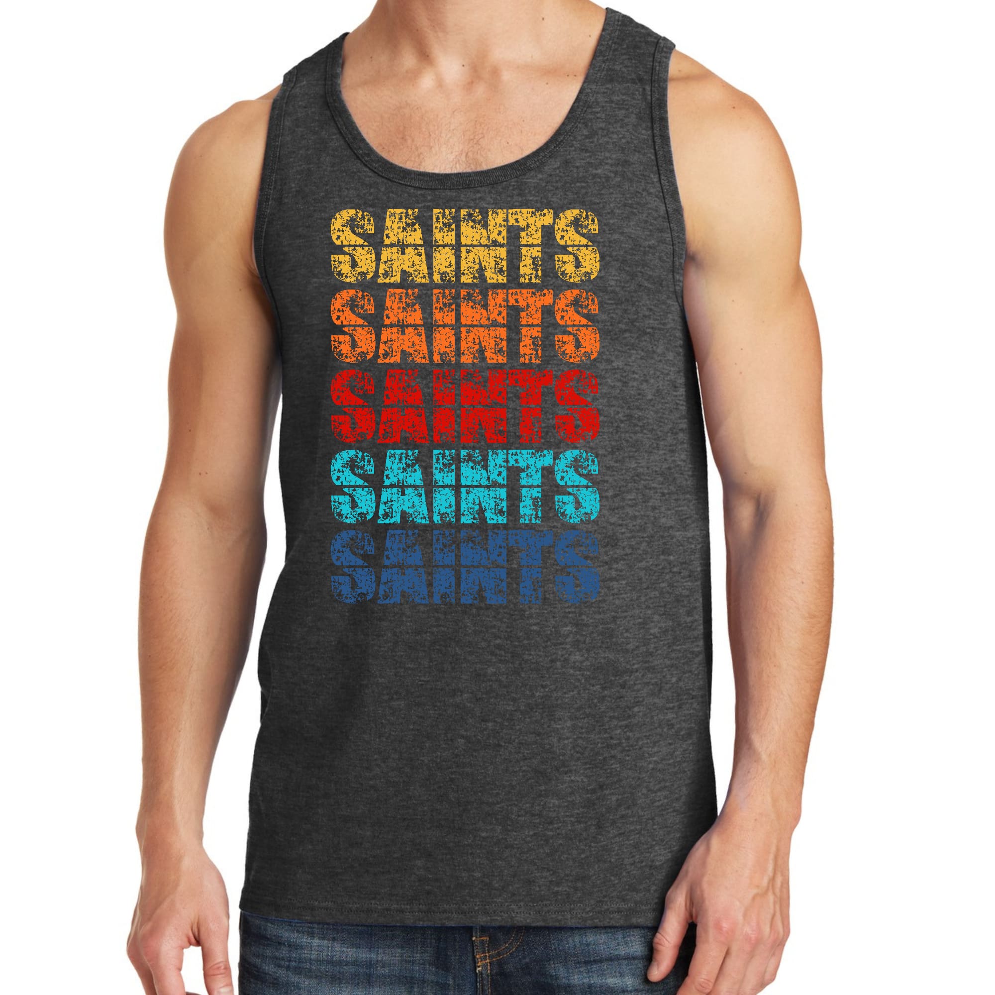 Mens Fitness Tank Top Graphic T-shirt Saints Colorful Art Illustration