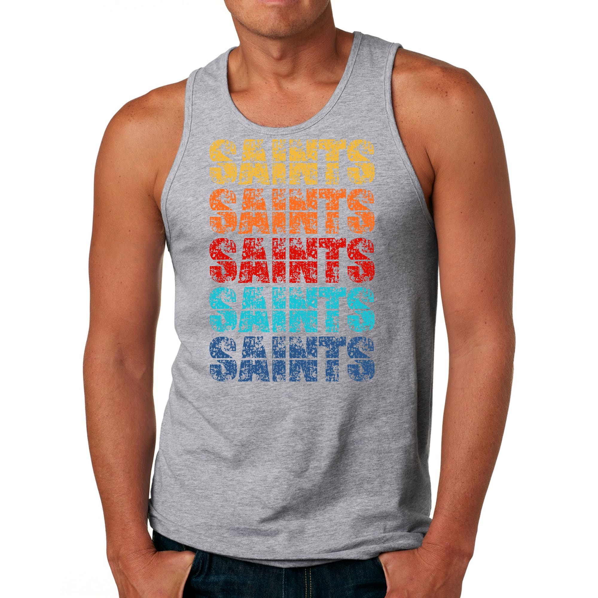 Mens Fitness Tank Top Graphic T-shirt Saints Colorful Art Illustration