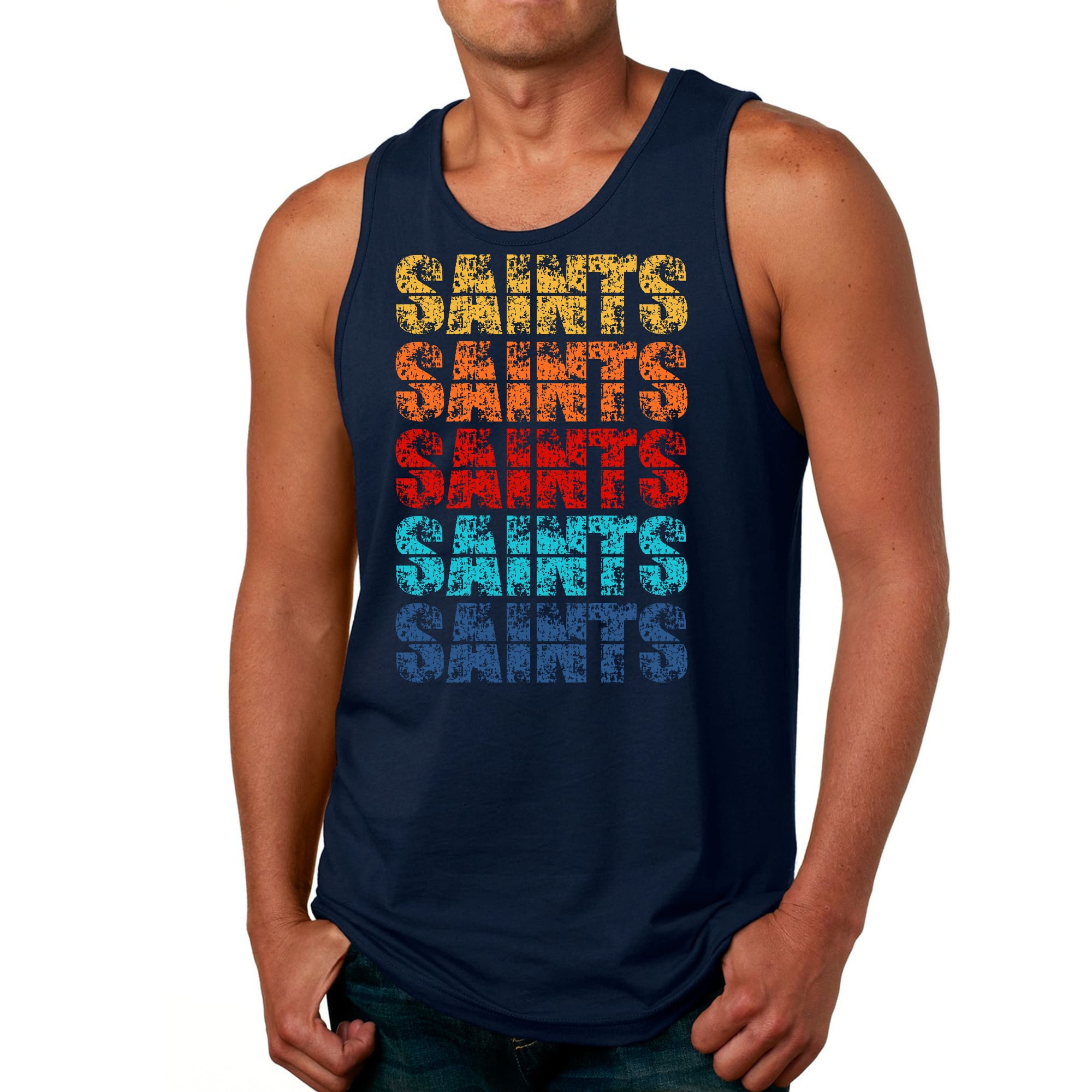 Mens Fitness Tank Top Graphic T-shirt Saints Colorful Art Illustration