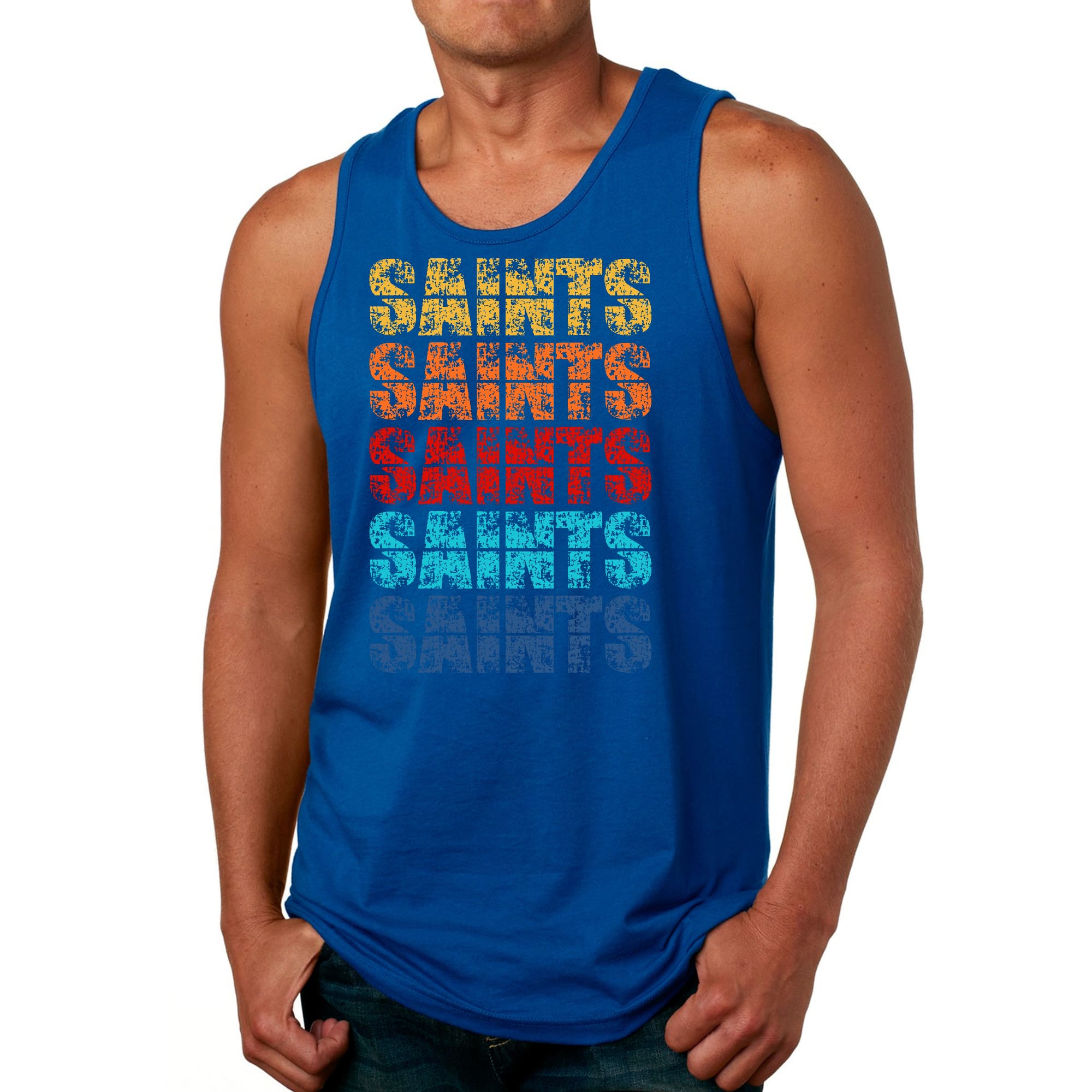 Mens Fitness Tank Top Graphic T-shirt Saints Colorful Art Illustration