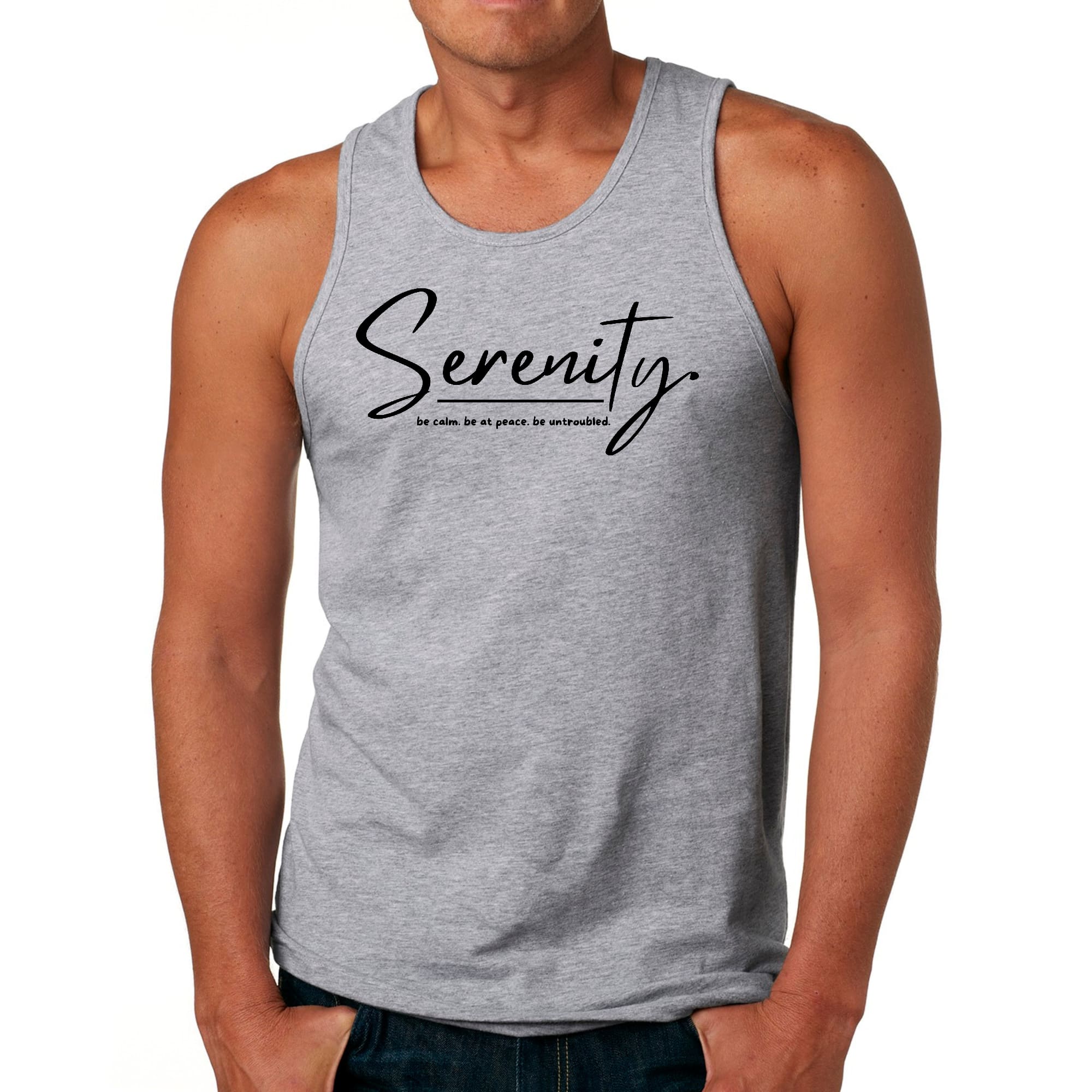 Mens Fitness Tank Top Graphic T-shirt Serenity - be Calm be at Peace