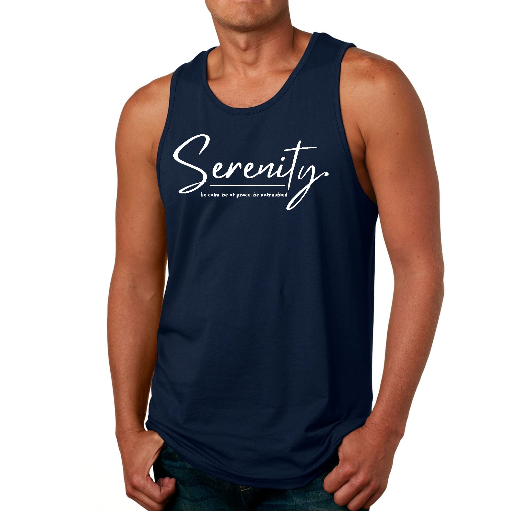 Mens Fitness Tank Top Graphic T-shirt Serenity - be Calm be at Peace
