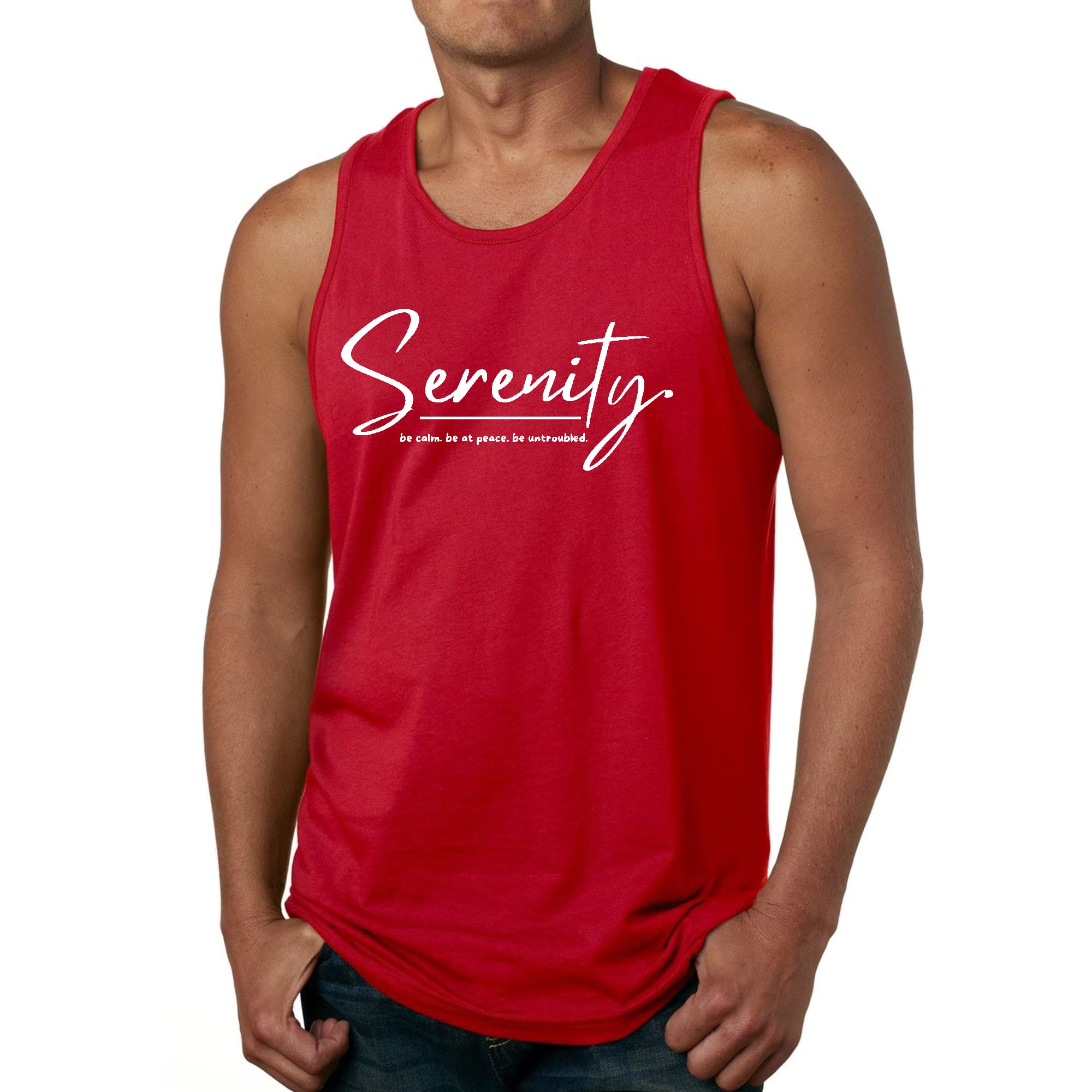 Mens Fitness Tank Top Graphic T-shirt Serenity - be Calm be at Peace
