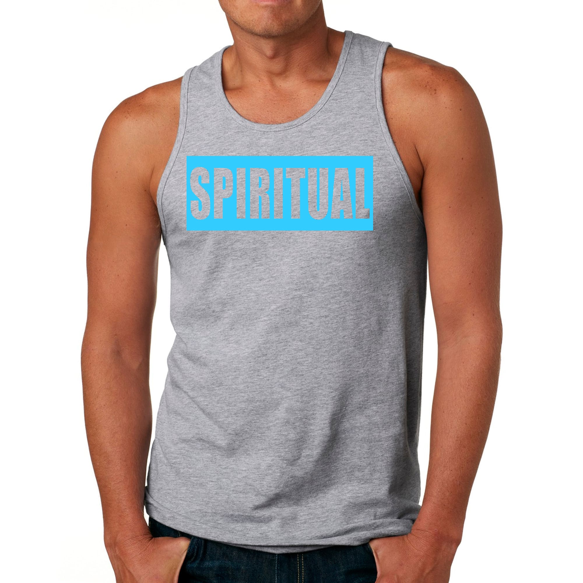 Mens Fitness Tank Top Graphic T-shirt Spiritual Light Blue Print