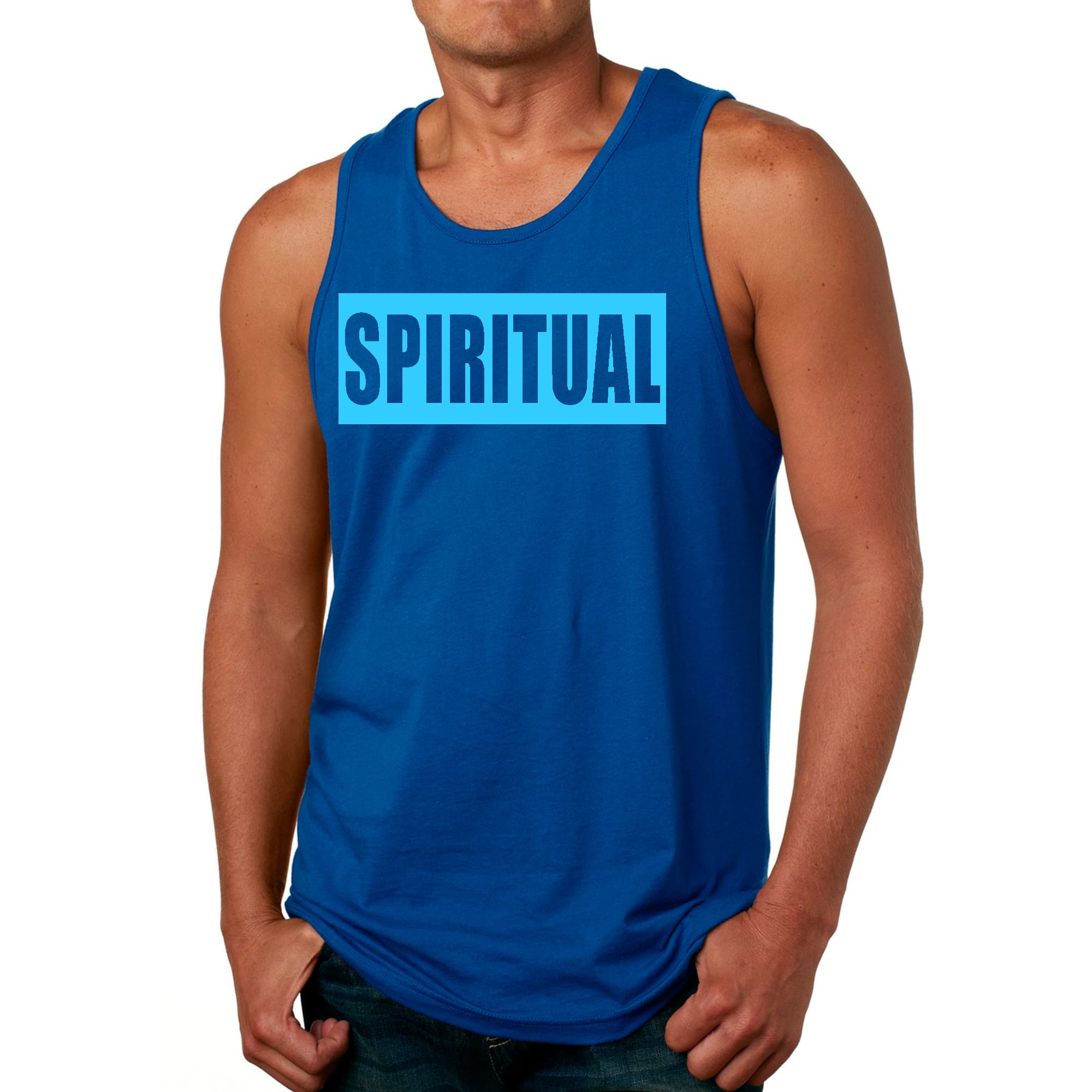 Mens Fitness Tank Top Graphic T-shirt Spiritual Light Blue Print