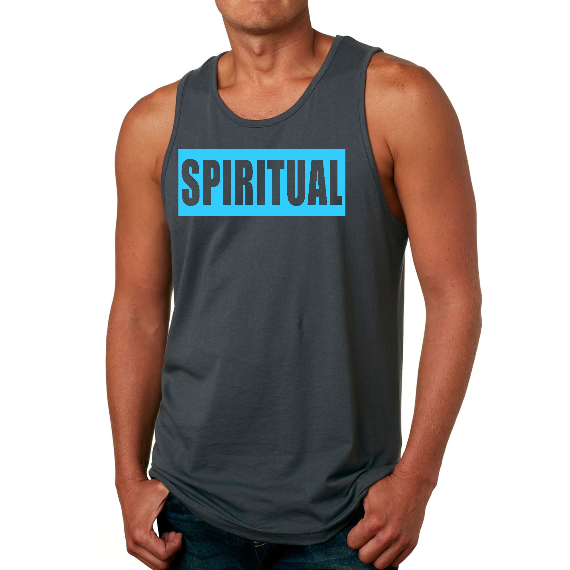 Mens Fitness Tank Top Graphic T-shirt Spiritual Light Blue Print