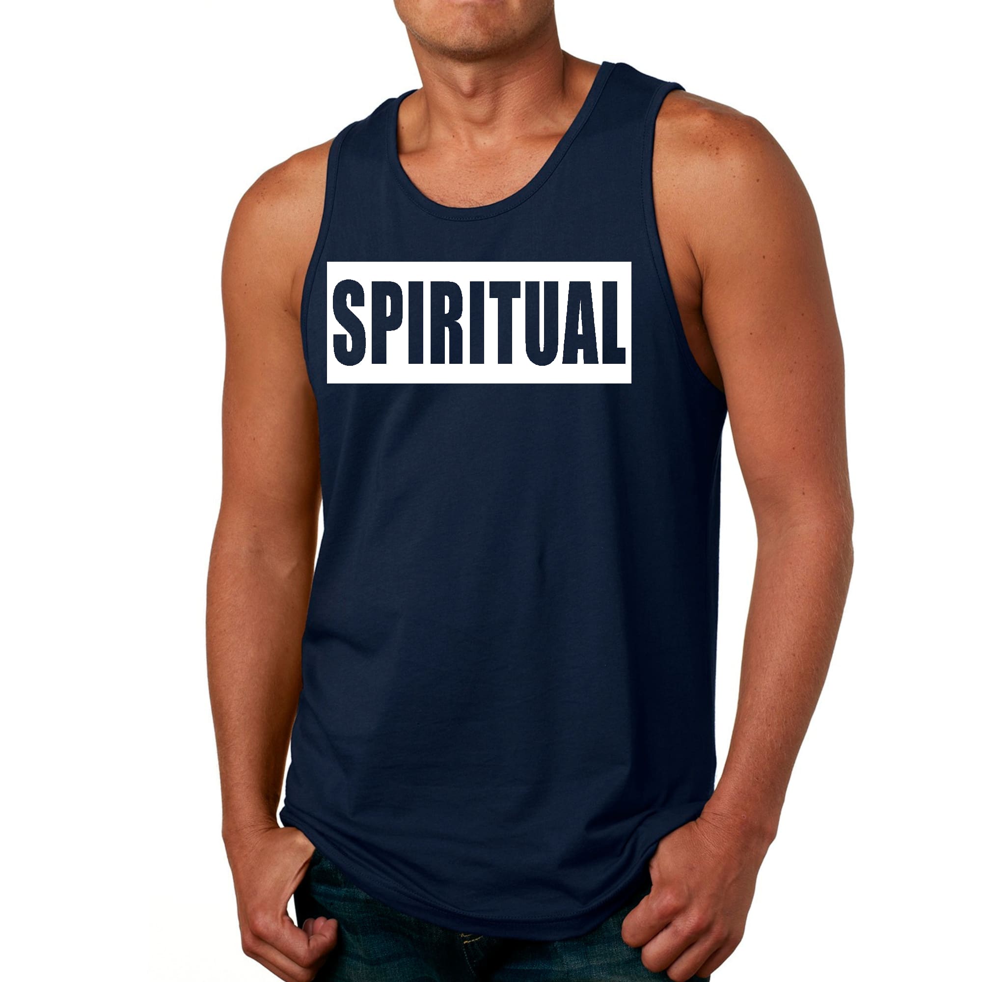 Mens Fitness Tank Top Graphic T-shirt Spiritual White Colorblock
