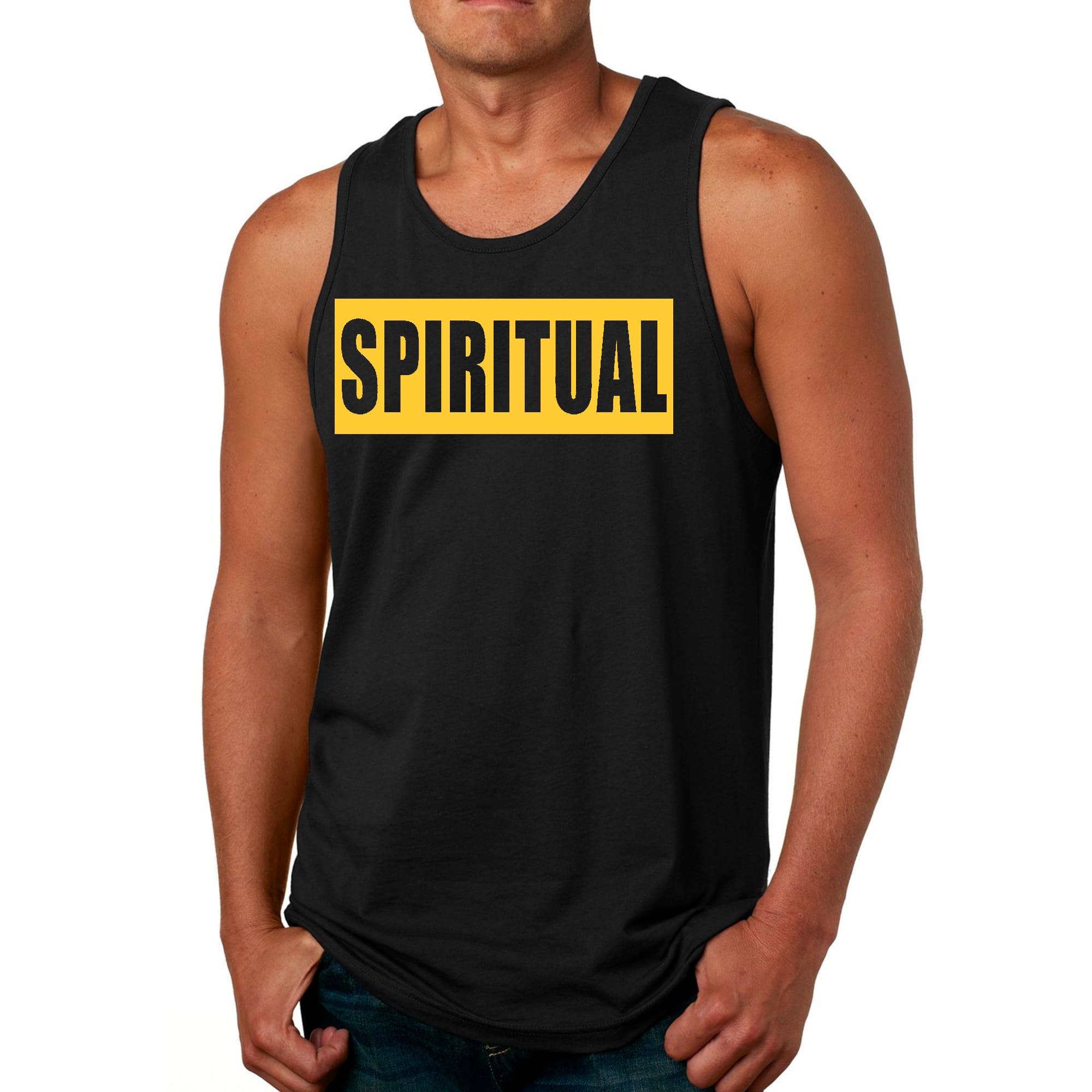 Mens Fitness Tank Top Graphic T-shirt Spiritual Yellow Gold
