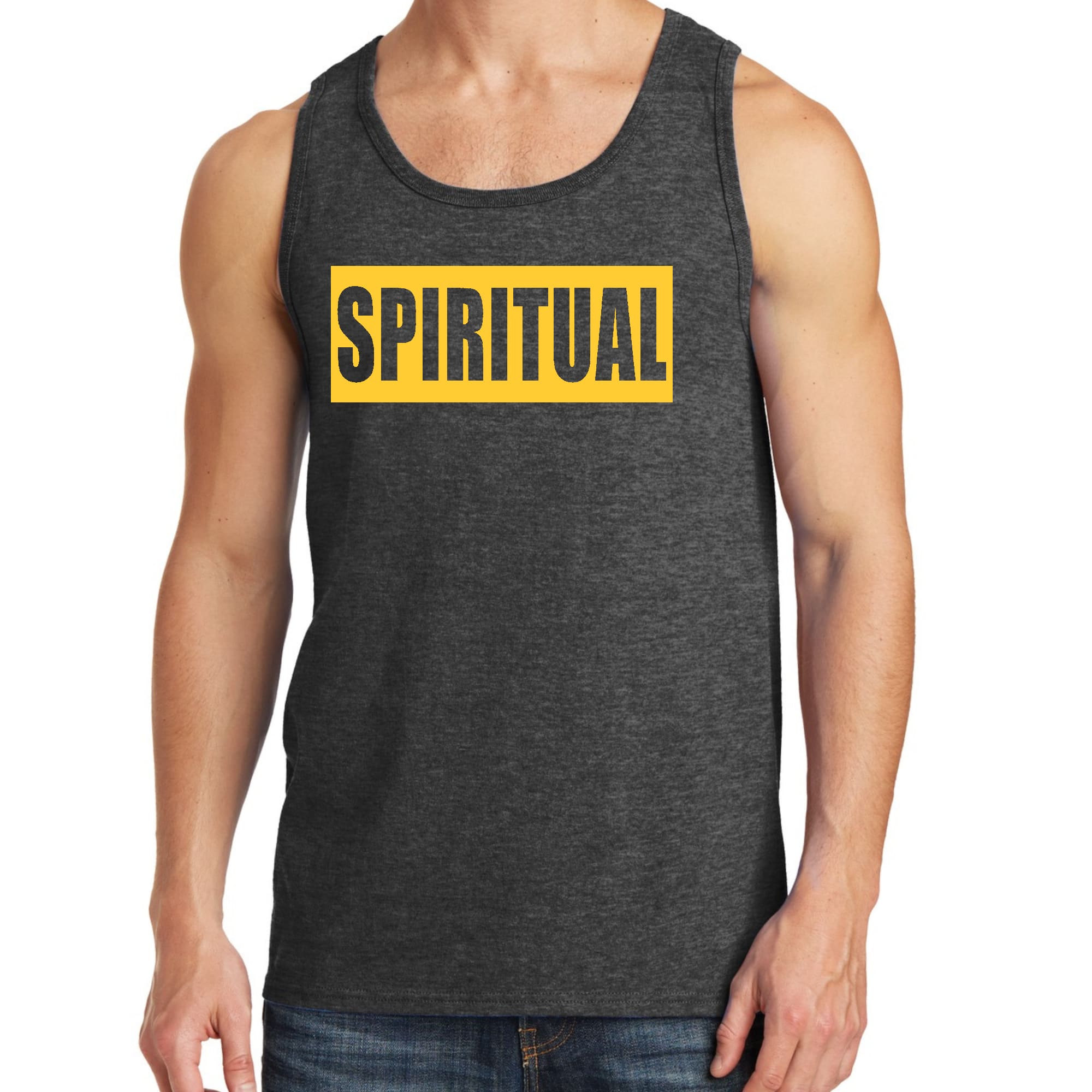 Mens Fitness Tank Top Graphic T-shirt Spiritual Yellow Gold